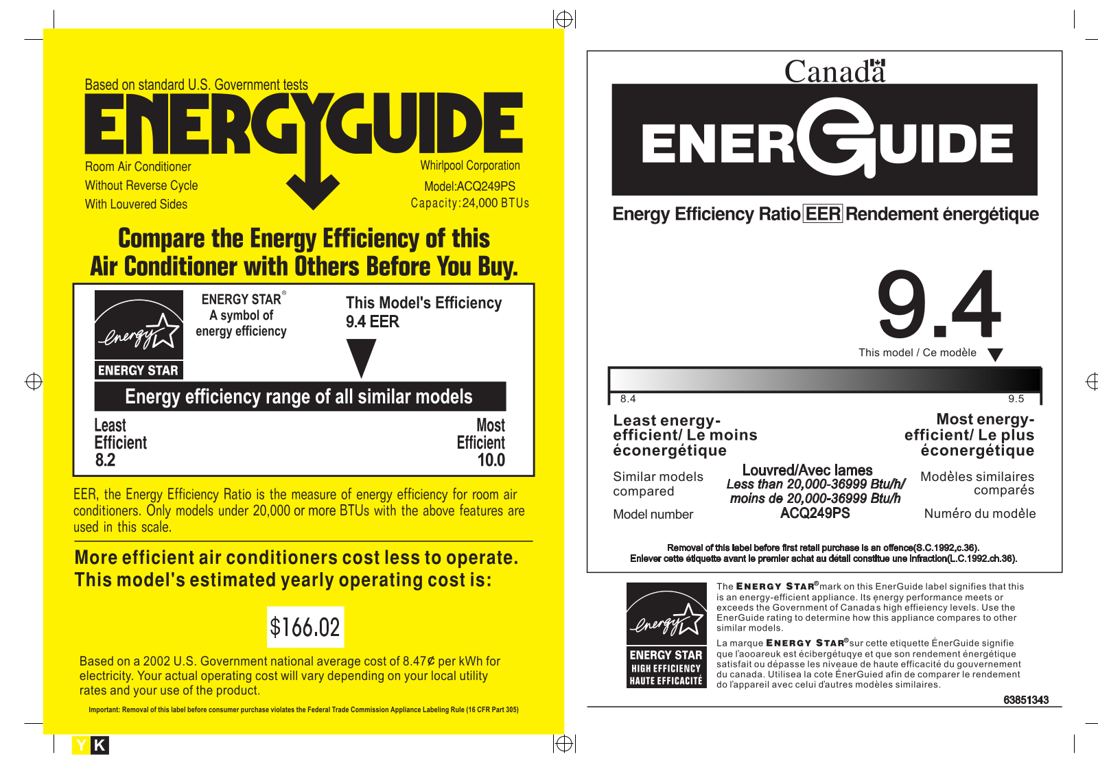 Whirlpool ACQ249PS Energy label