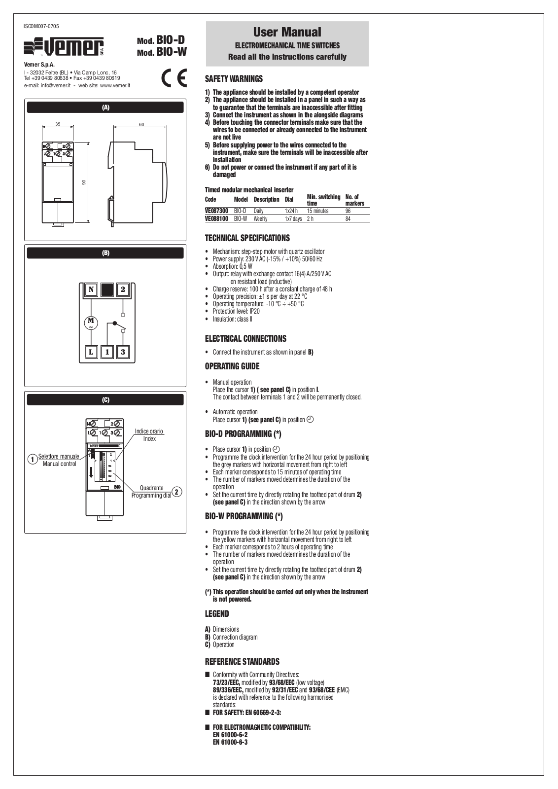 Vemer BIO-D, BIO-W User guide - ManualMachine.com