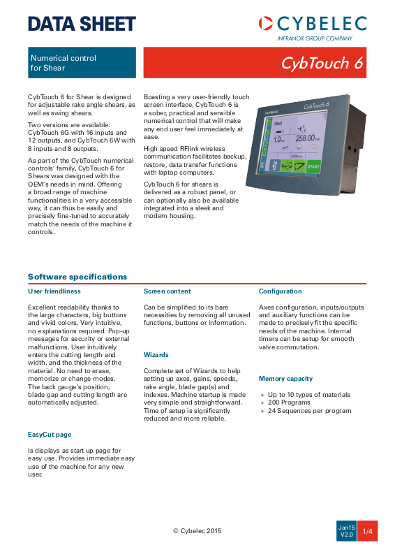 Cybelec CybTouch 6 Data Sheet