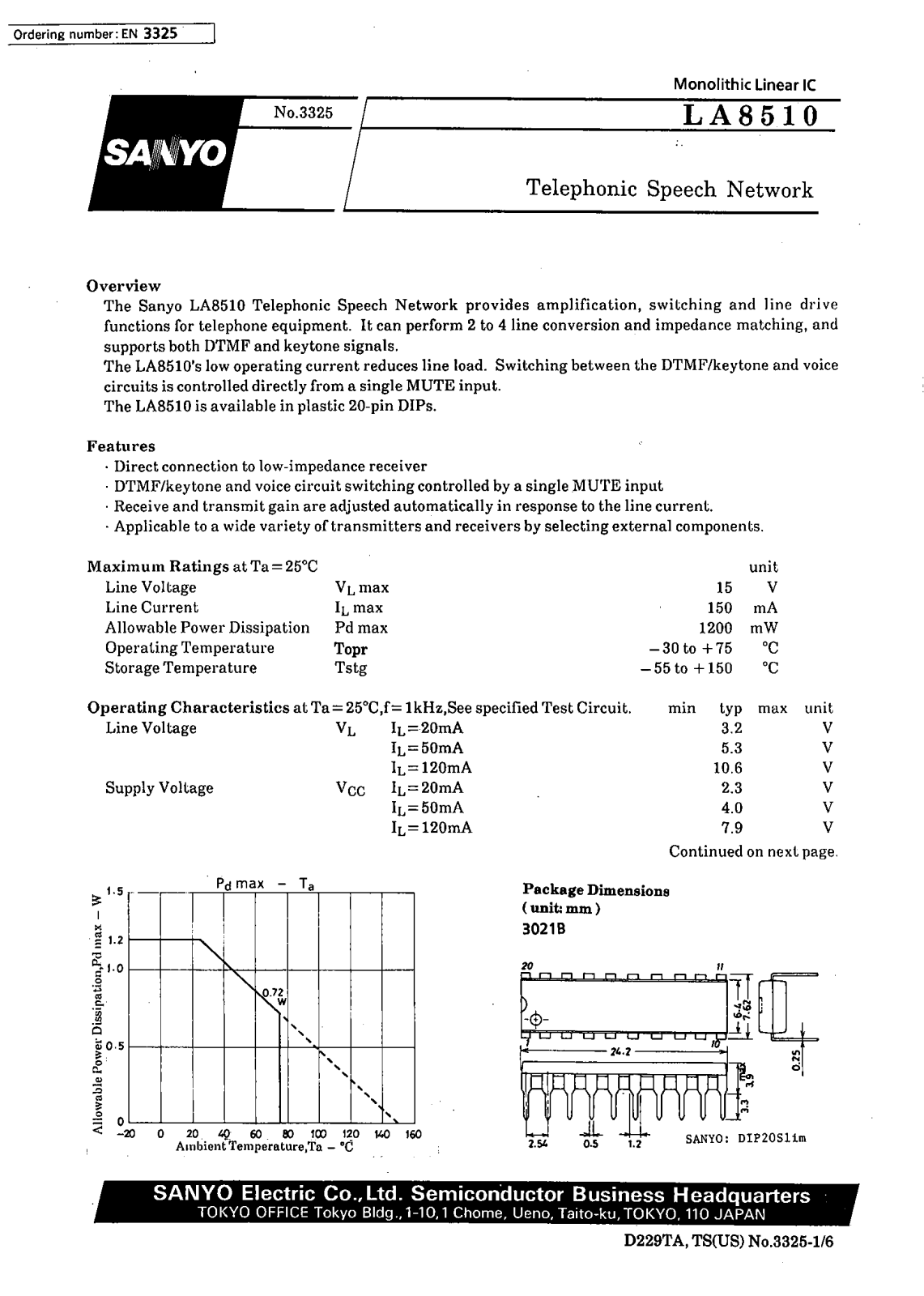 SANYO LA8510 Datasheet