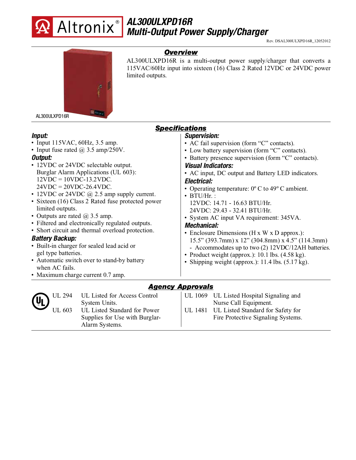 Altronix AL300ULXPD16R Data Sheet