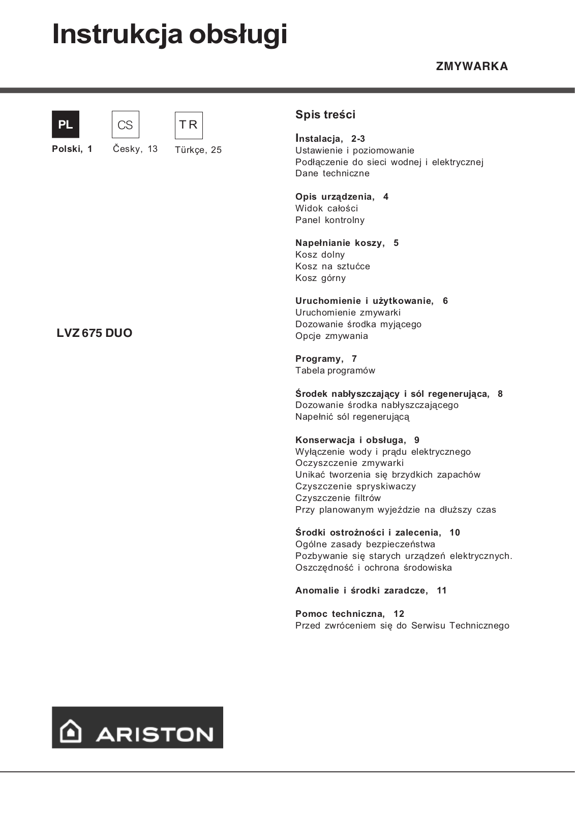 Hotpoint-Ariston LVZ 675 DUO User Manual