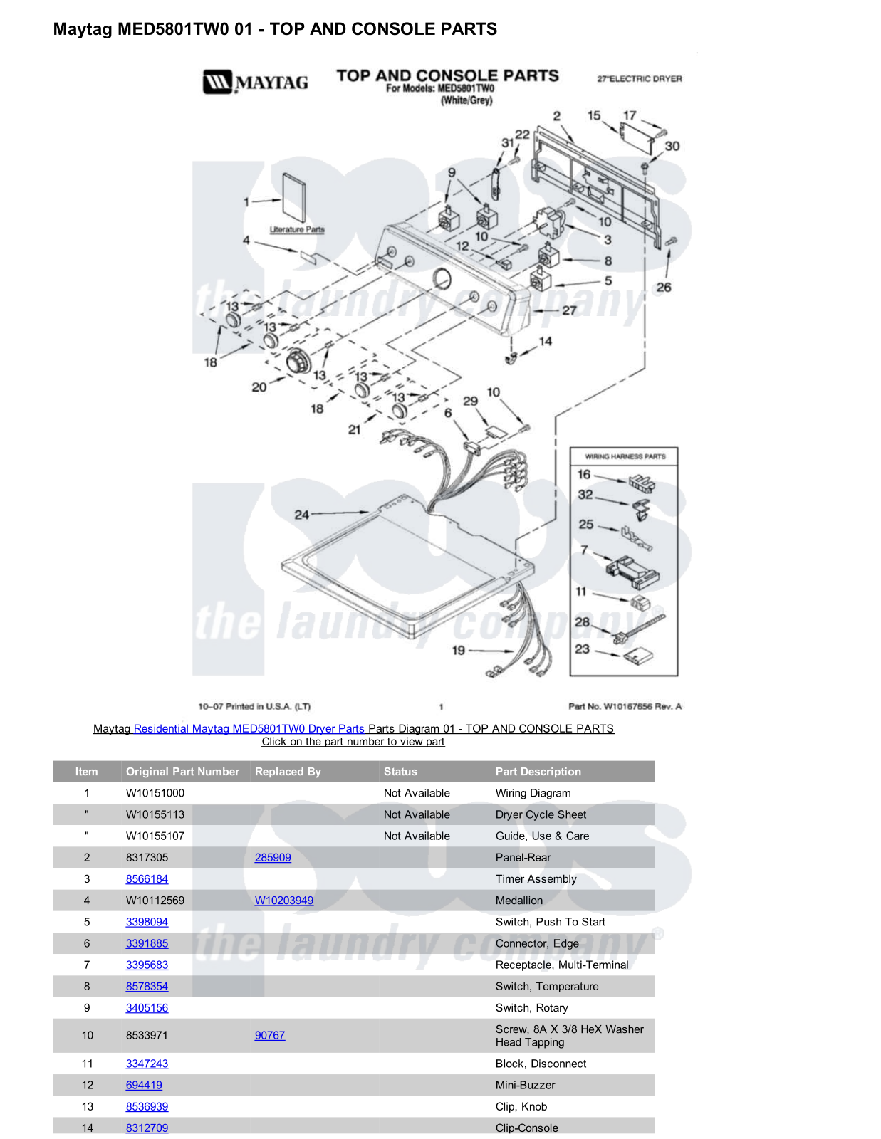 Maytag MED5801TW0 Parts Diagram