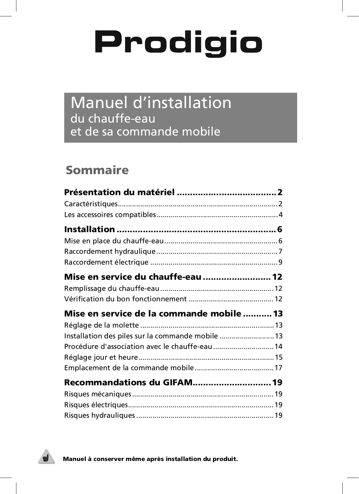 SAUTER PRODIGIO 200L VERTICAL MURAL User Manual