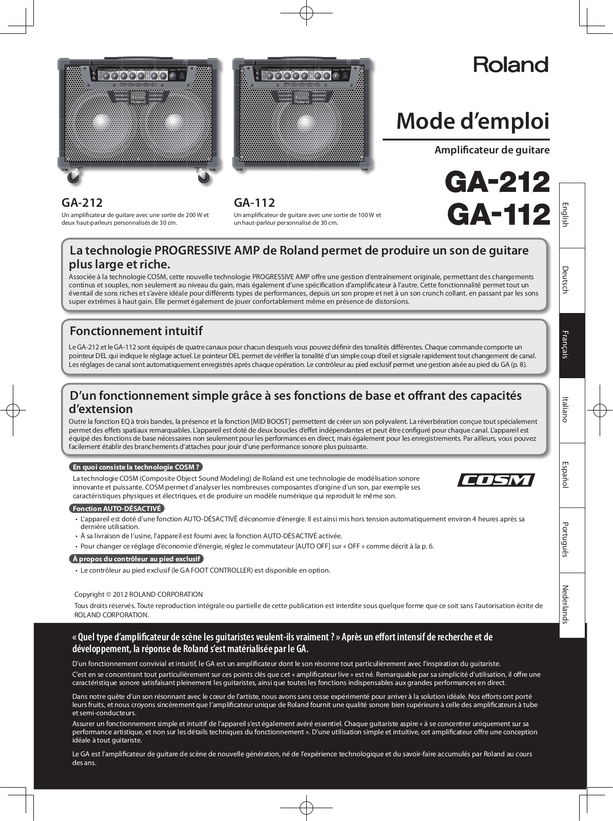 Roland GA-112, GA-212 Owner’s Manual