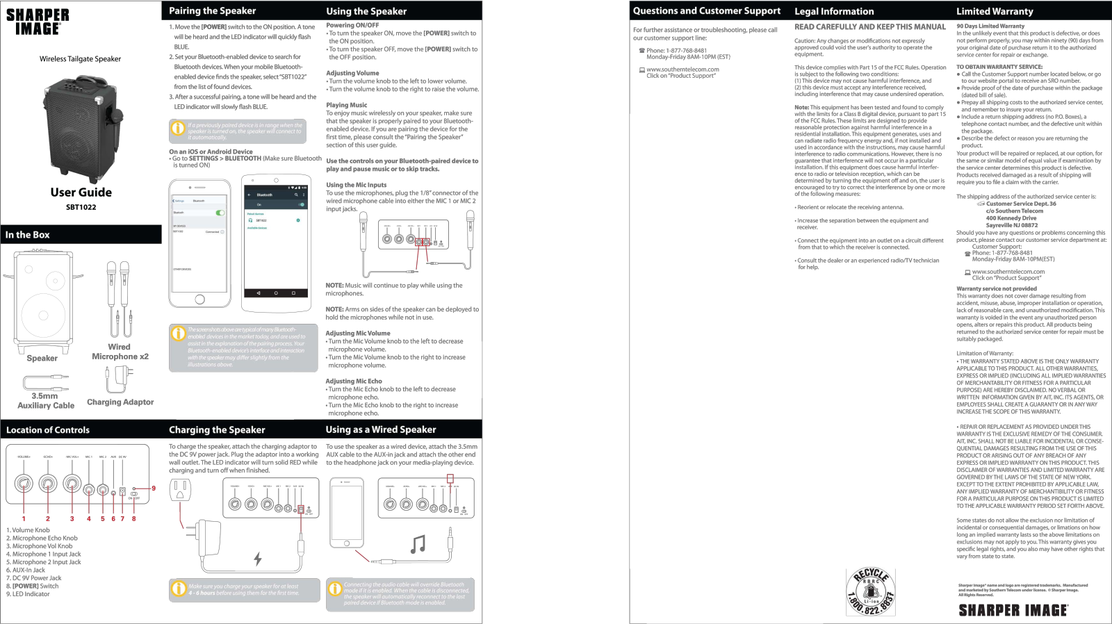 Sharper image SBT1022 User Manual