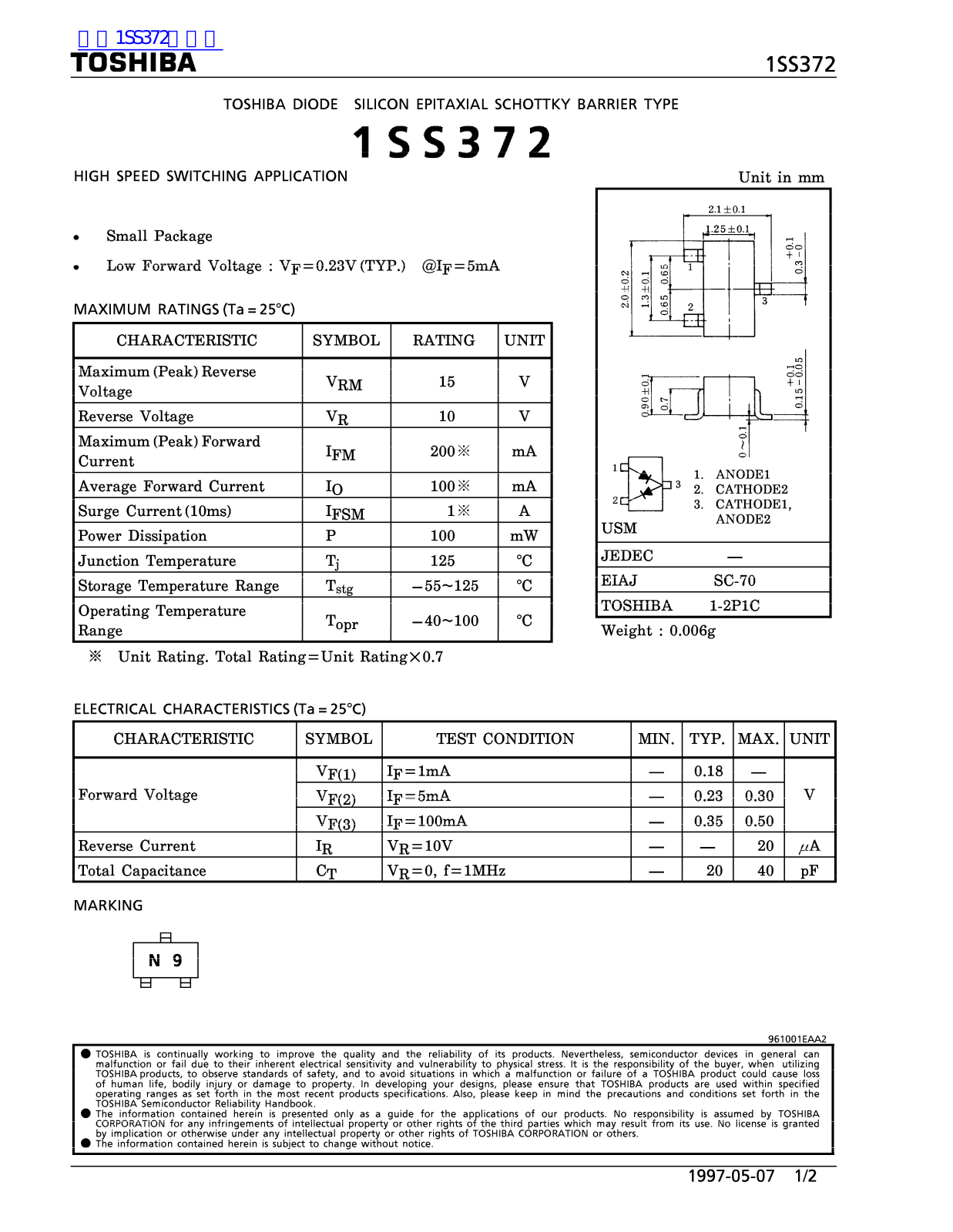 TOSHIBA 1SS372 Technical data