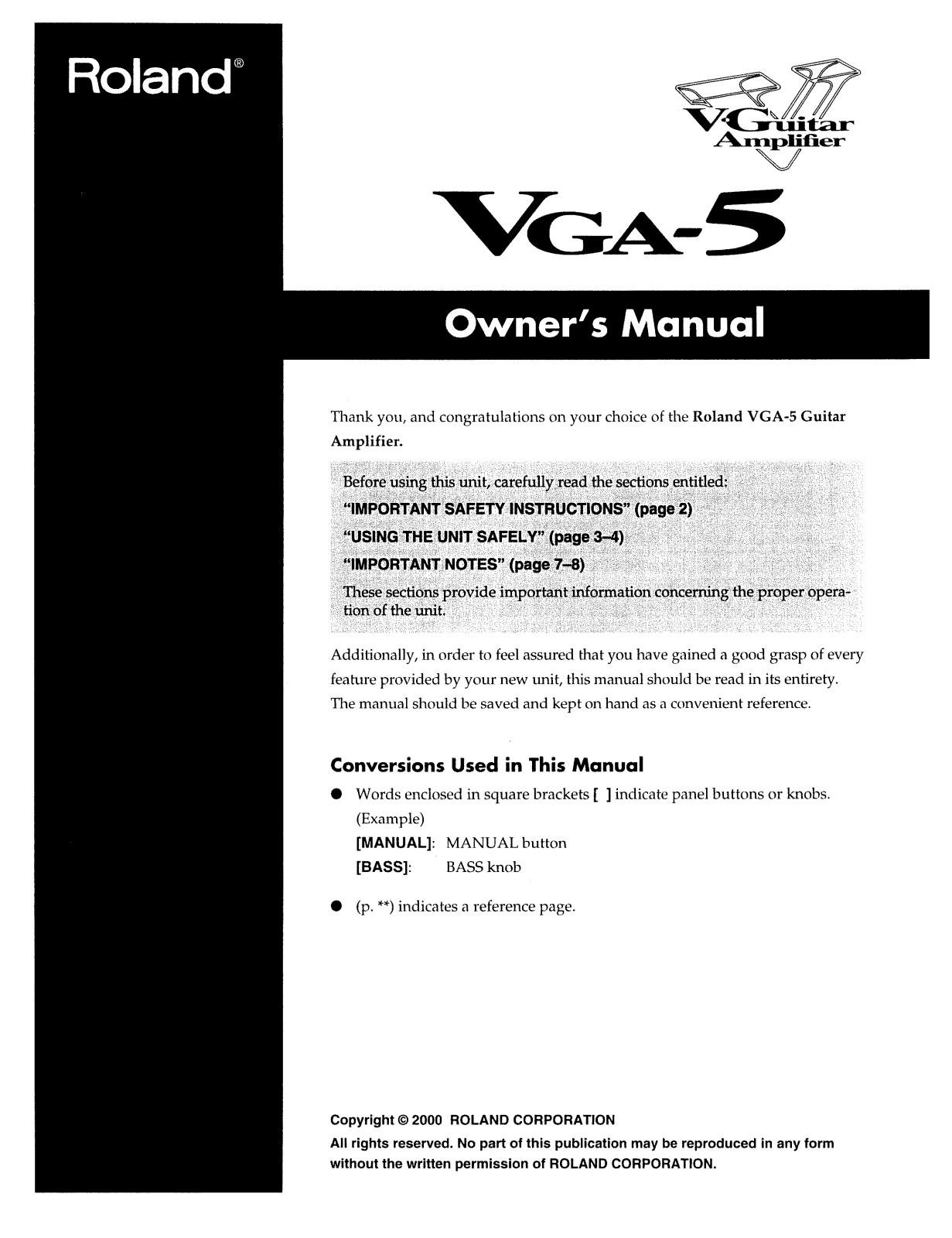 Roland Corporation VGA-5 Owner's Manual