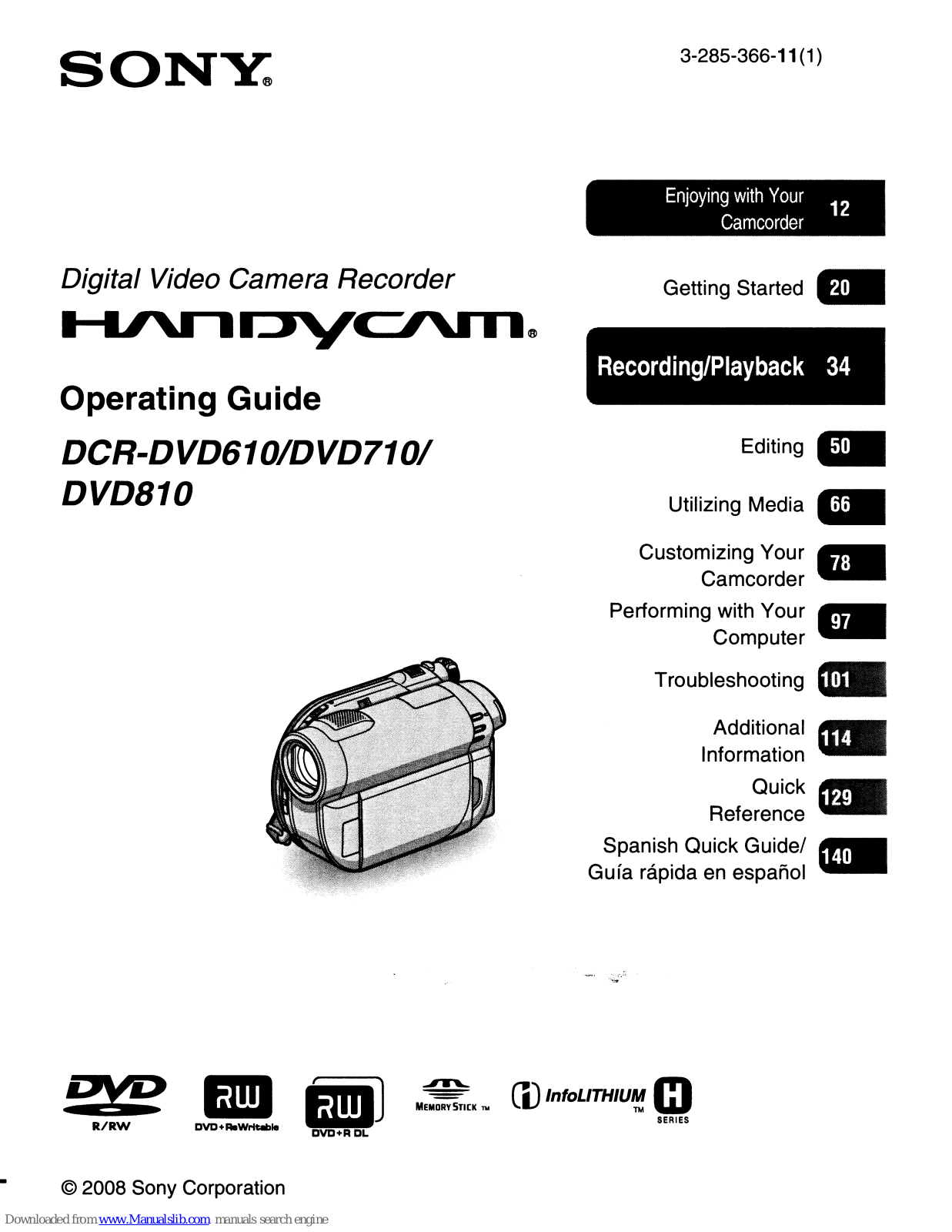 Sony Handycam DCR-DVD610, Handycam DVD810, Handycam DVD710, Handycam DCR-DVD710, Handycam DCR-DVD810 Operating Manual