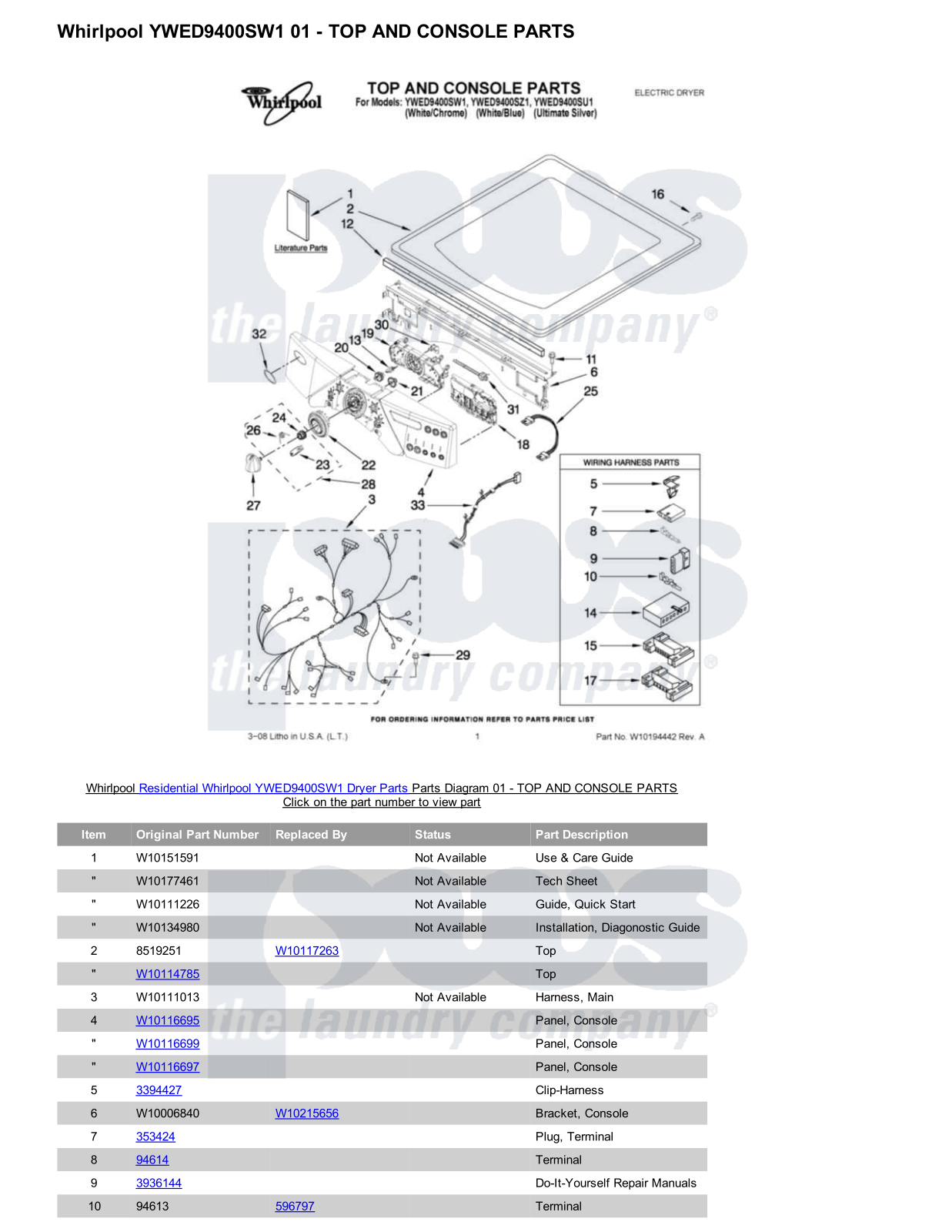 Whirlpool YWED9400SW1 Parts Diagram