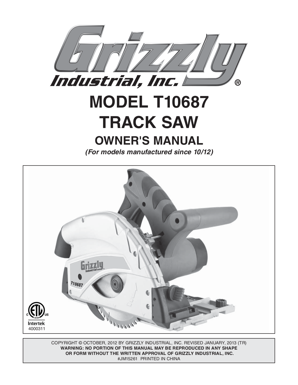 Grizzly T10687 User Manual