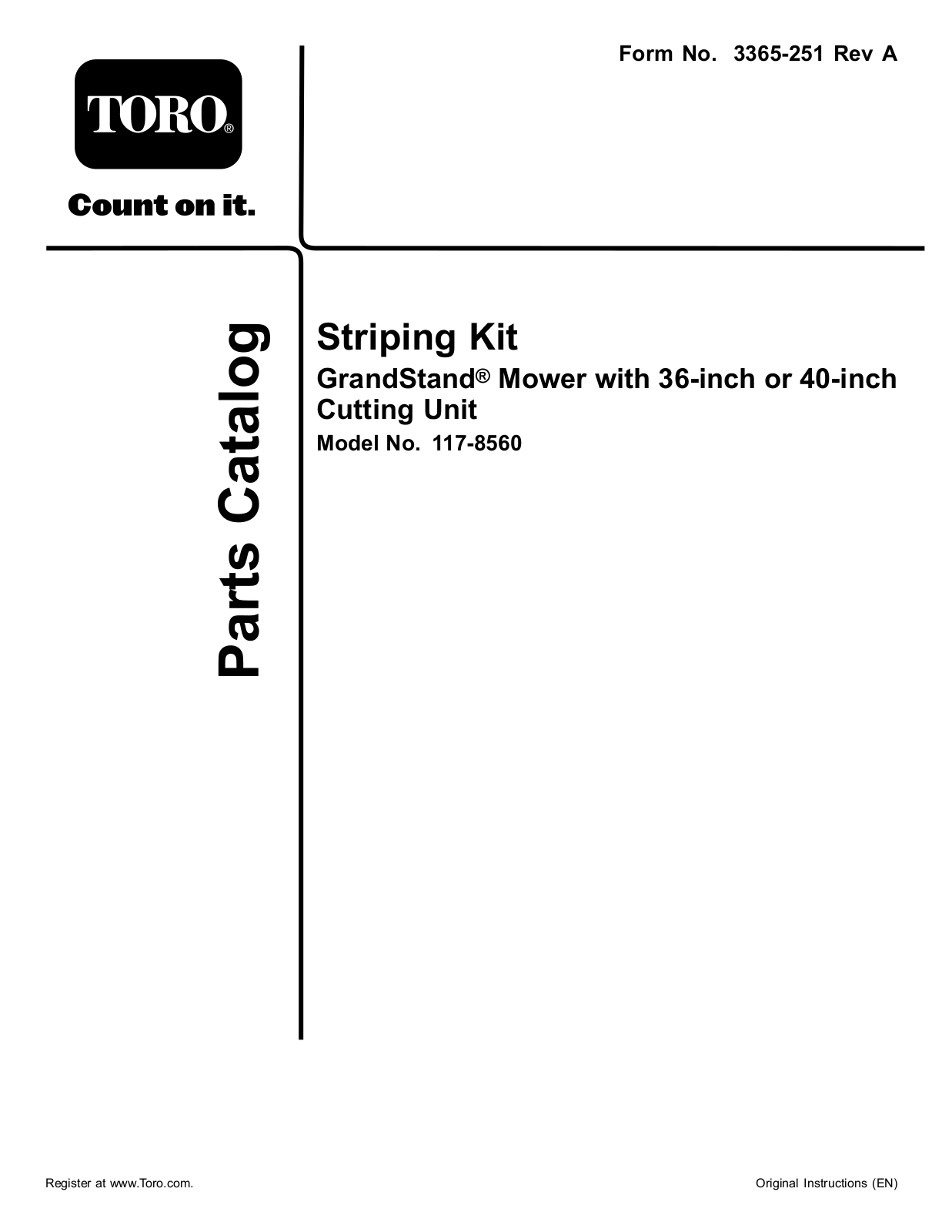 Toro 117-8560 Parts Catalogue