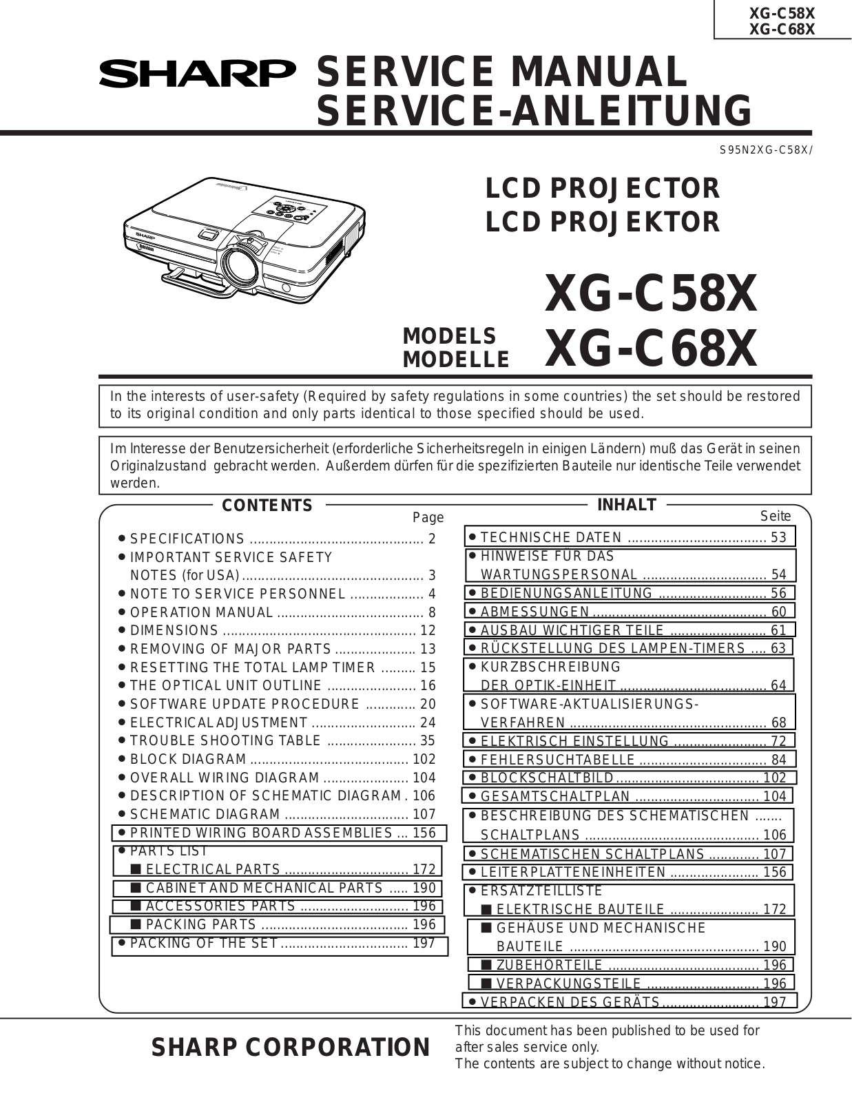 Sharp XGC58 68X, XG-C58X, XG-C68X Service Manual