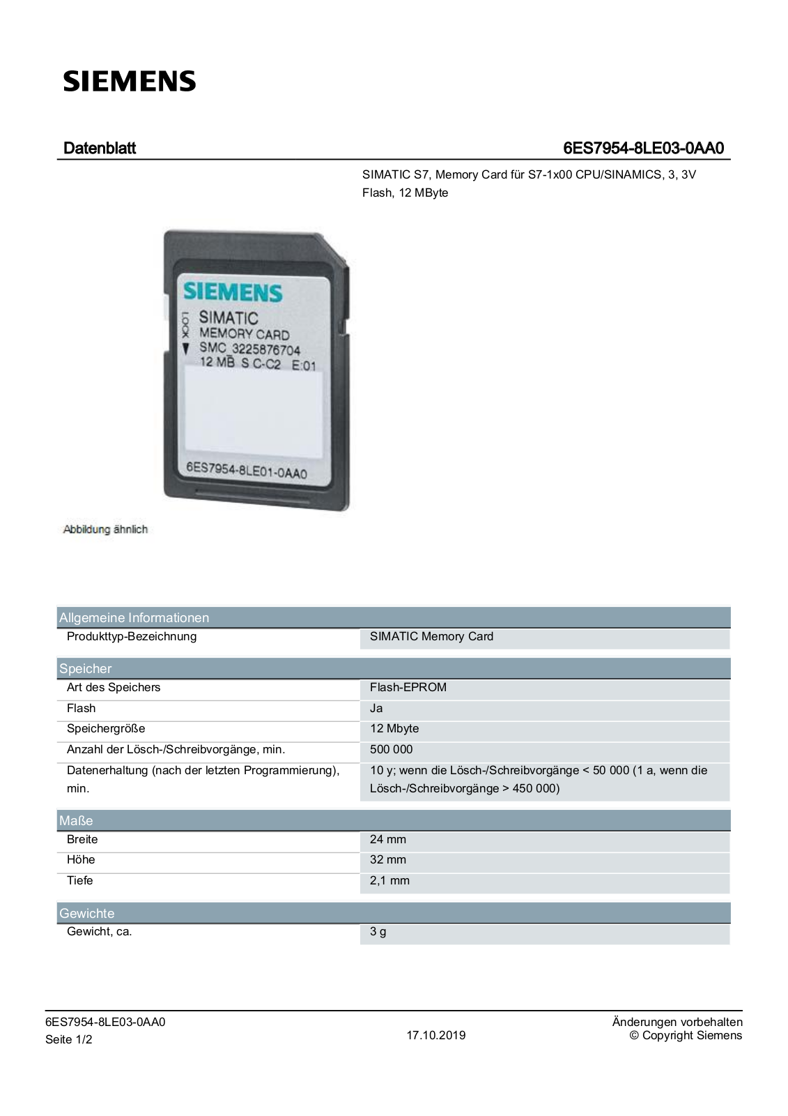 SIEMENS MEMORY 12MB Datasheet - ManualMachine.com