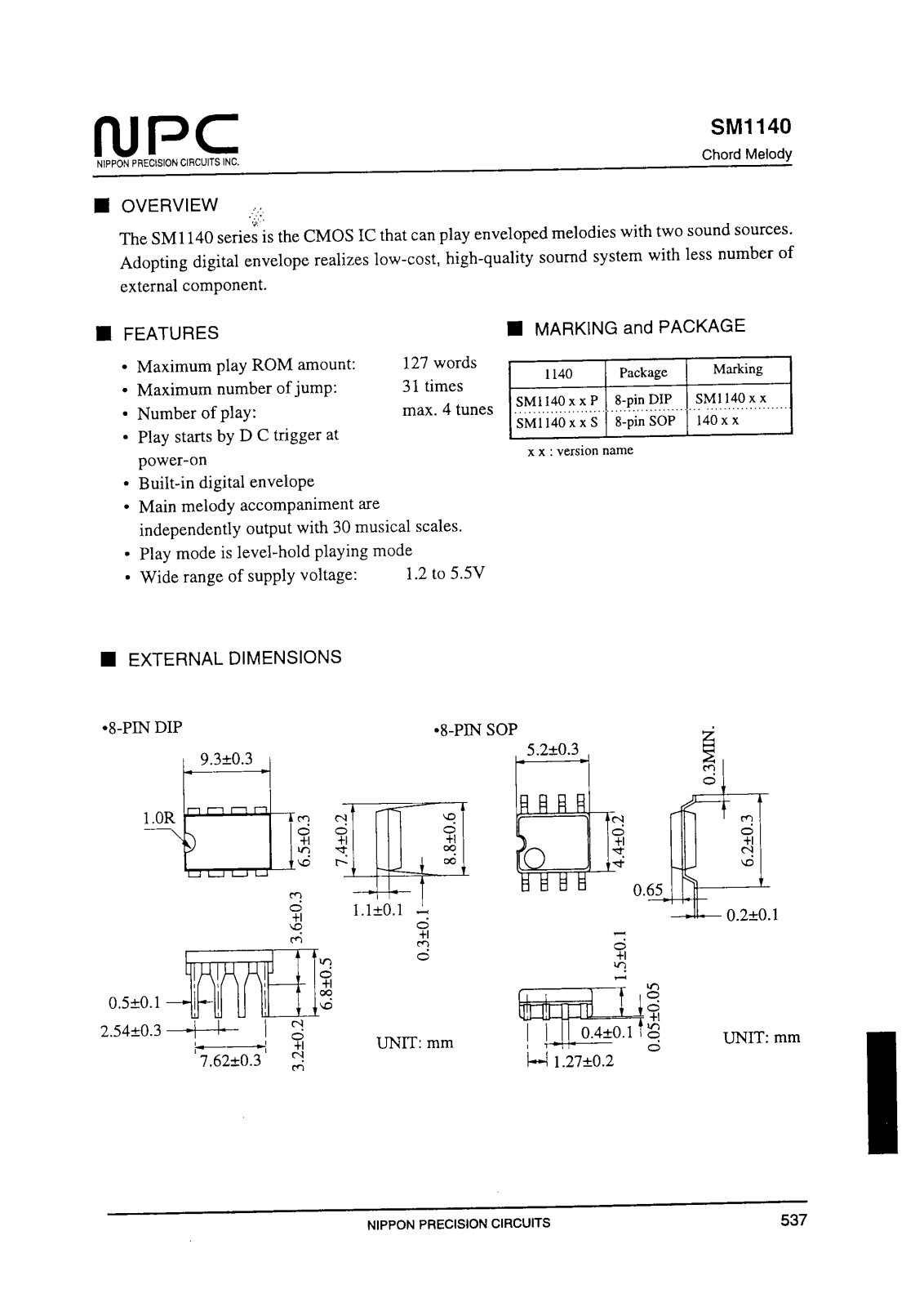 NPC SM1140xxP, SM1140xxS Datasheet