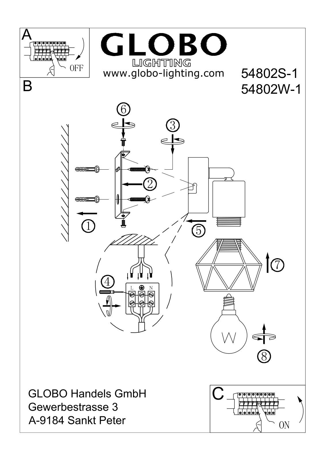 GLOBO 54802S-1, 54802W-1 User guide - ManualMachine.com