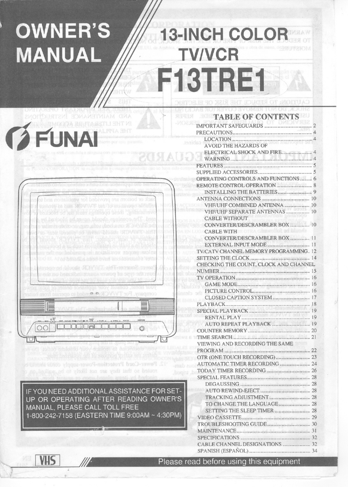 FUNAI F13TRE1 User Manual