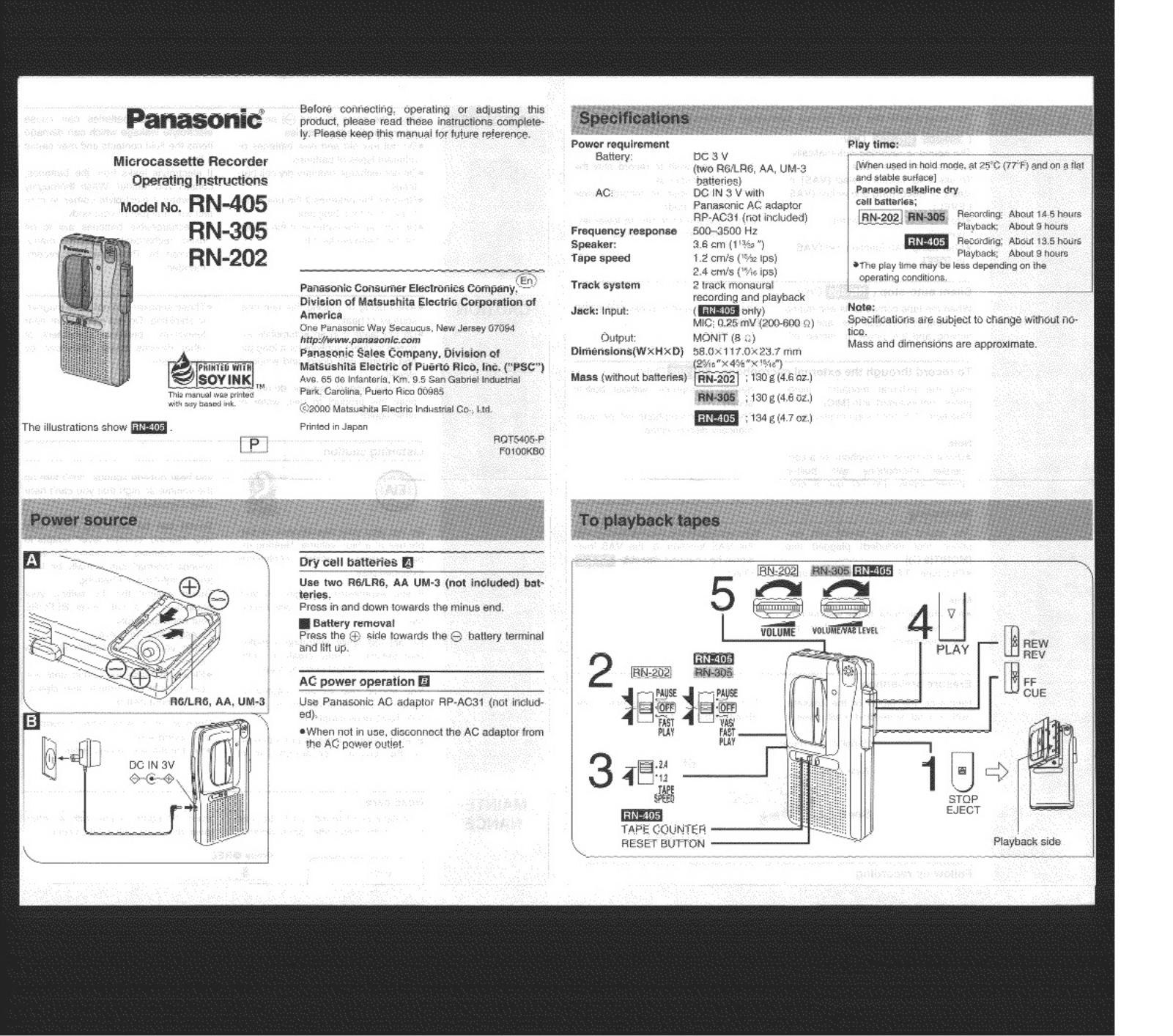 Panasonic RN-305, RN-202 User Manual