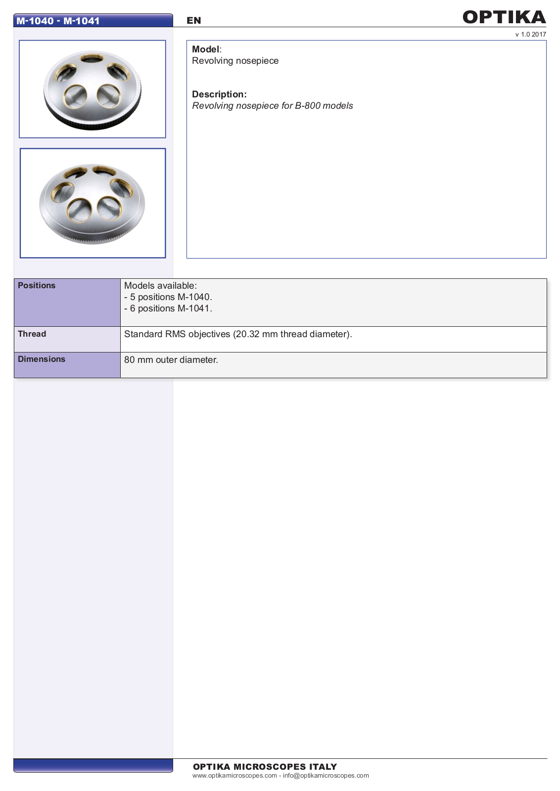 Optika M-1040, M-1041 Data sheet