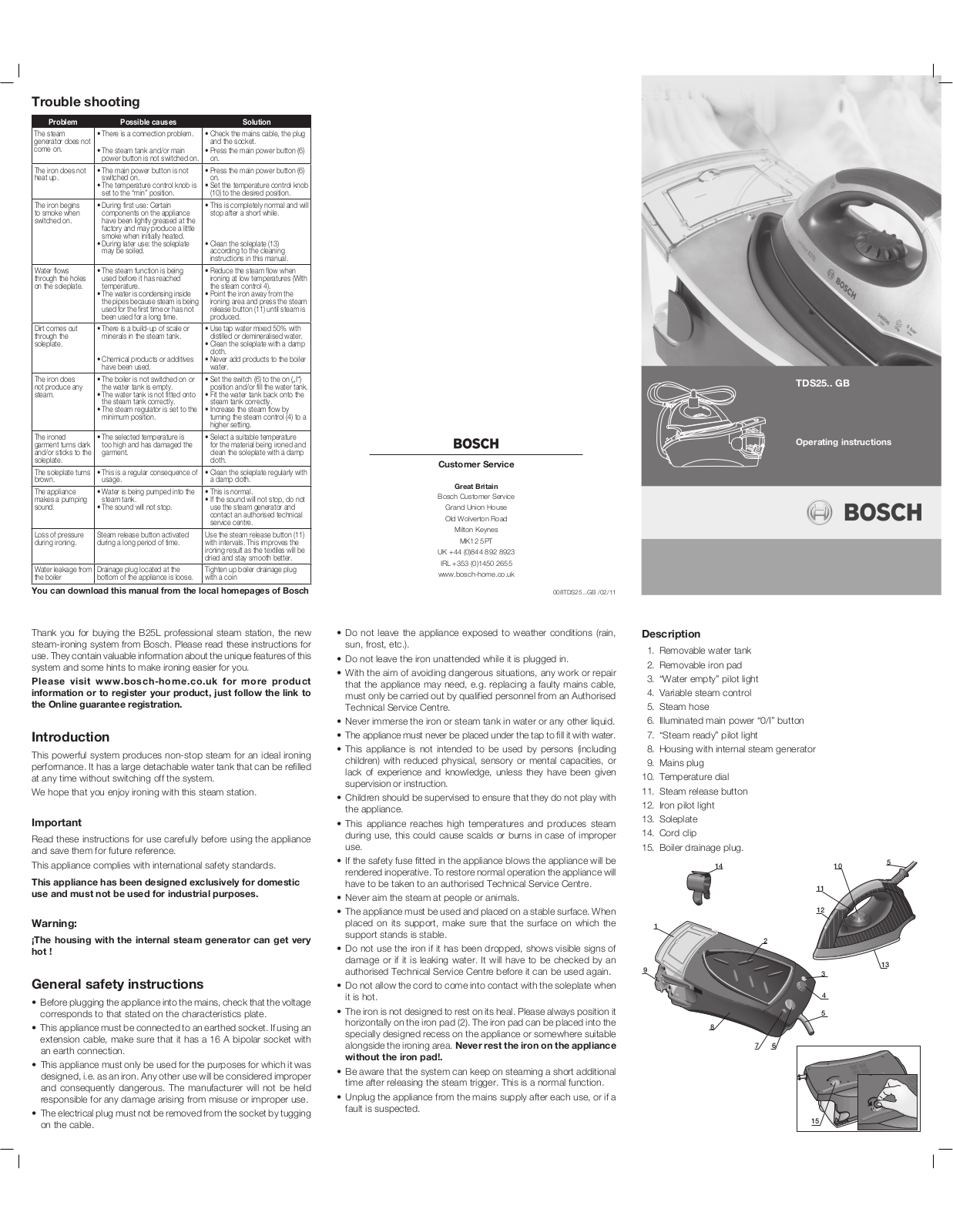 Bosch TDS2551GB Operation Manual