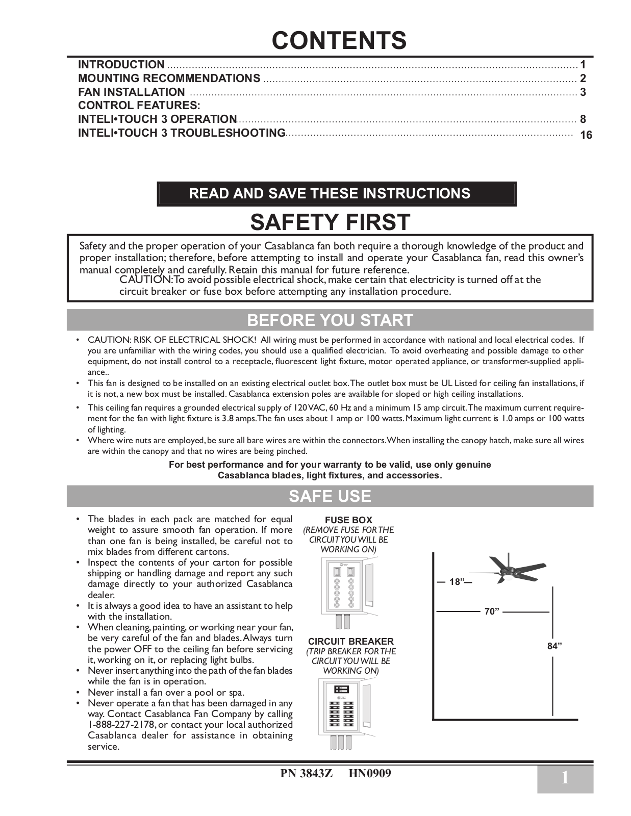 Casablanca Fan Company Inteli-Touch 3 PN User Manual