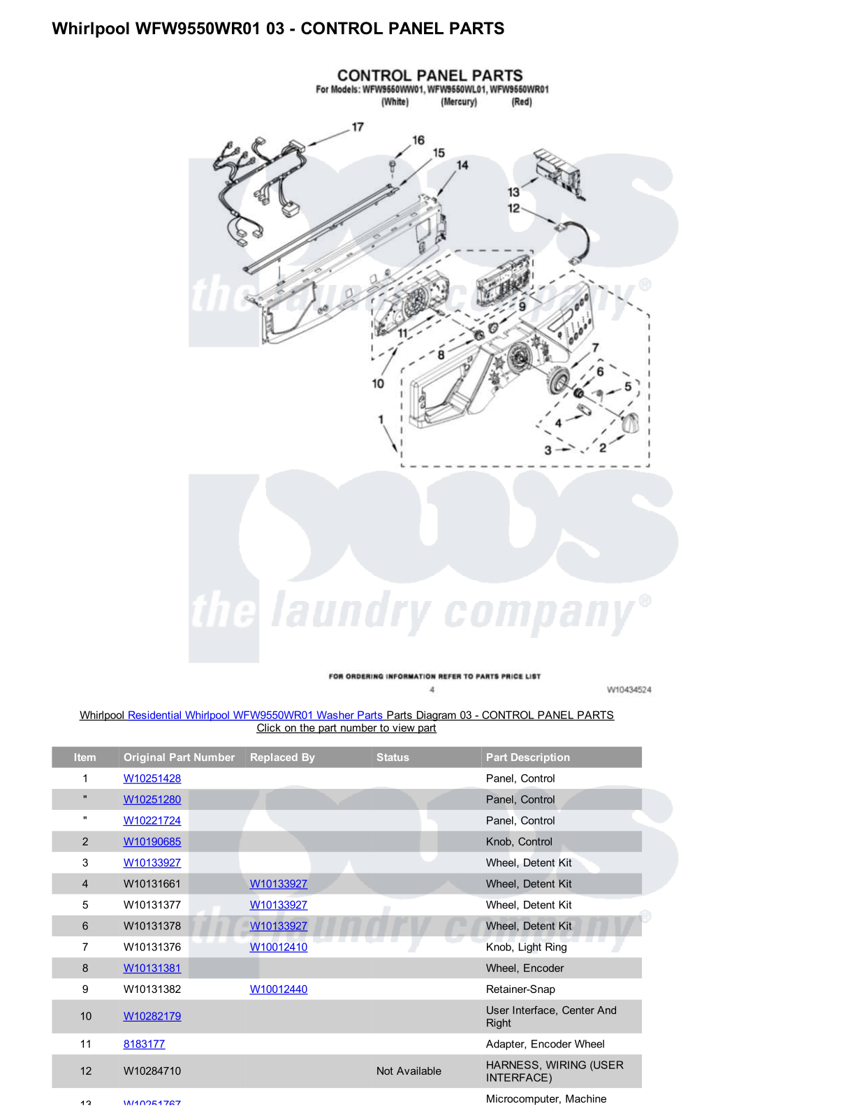 Whirlpool WFW9550WR01 Parts Diagram