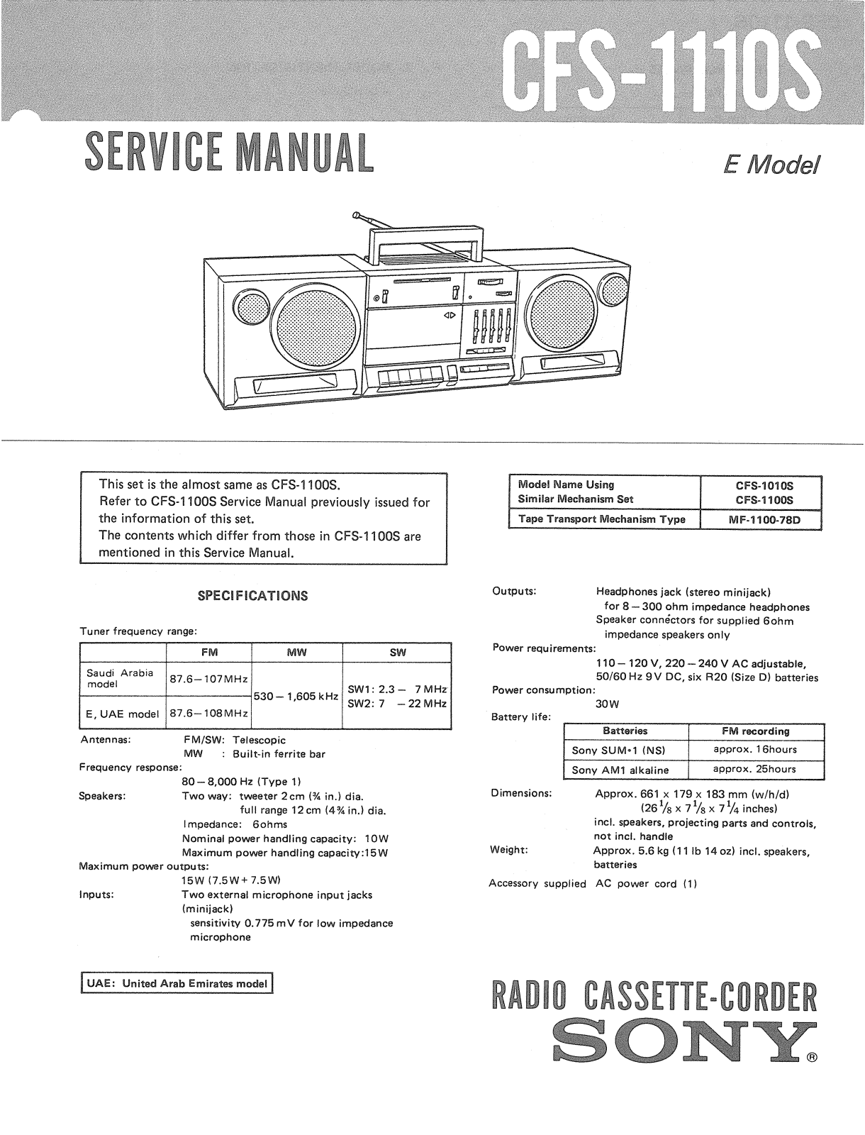 Sony CFS-1110-S Service manual