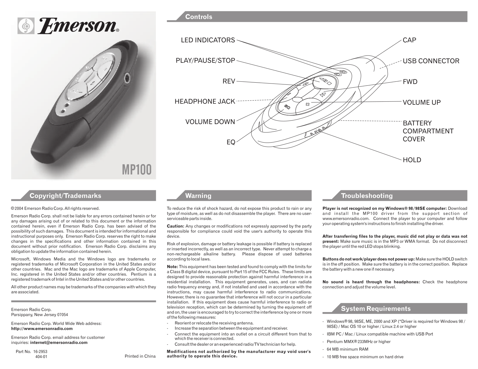 Emerson MP100 User Manual