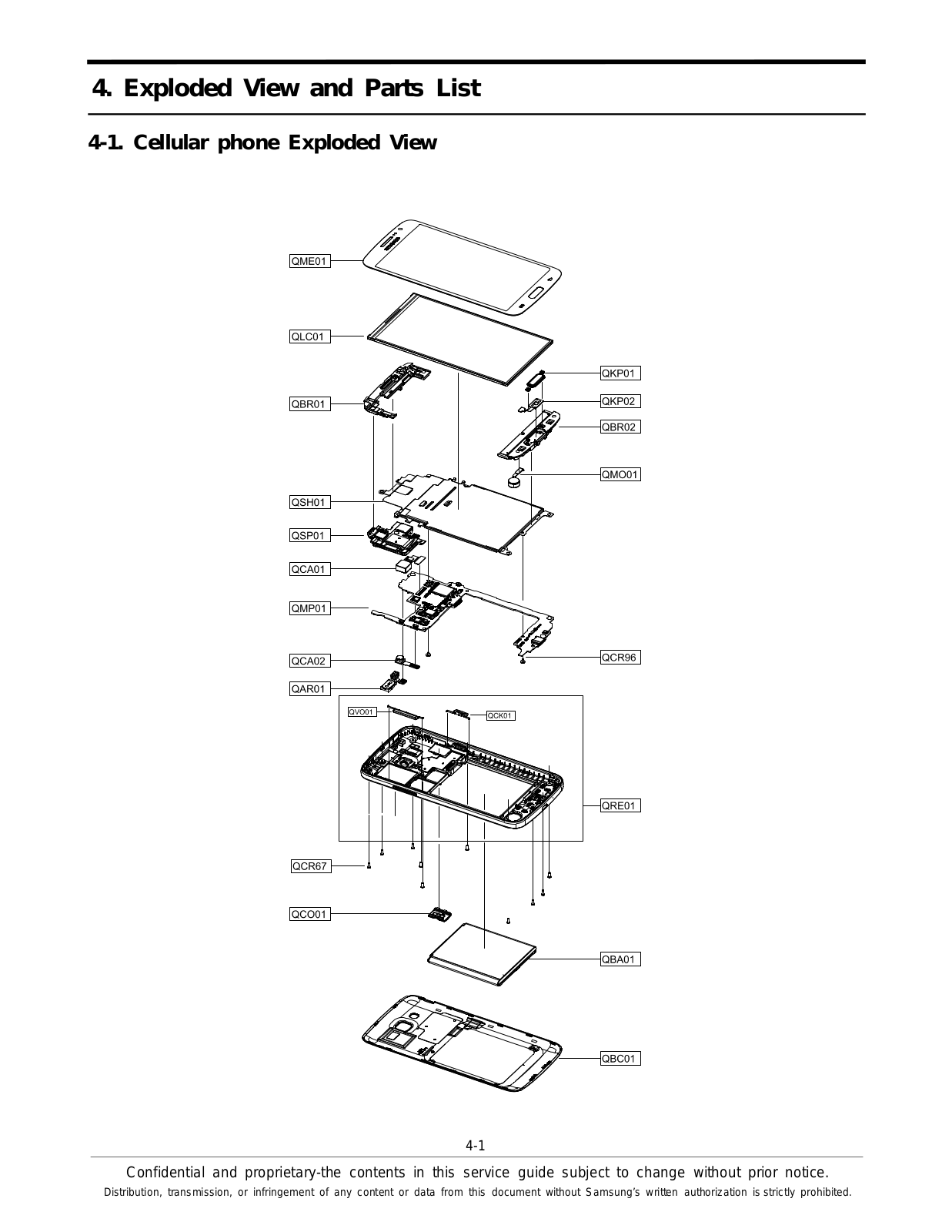 Samsung Galaxy Grand 2 LTE, SM-G7105 Exploded view