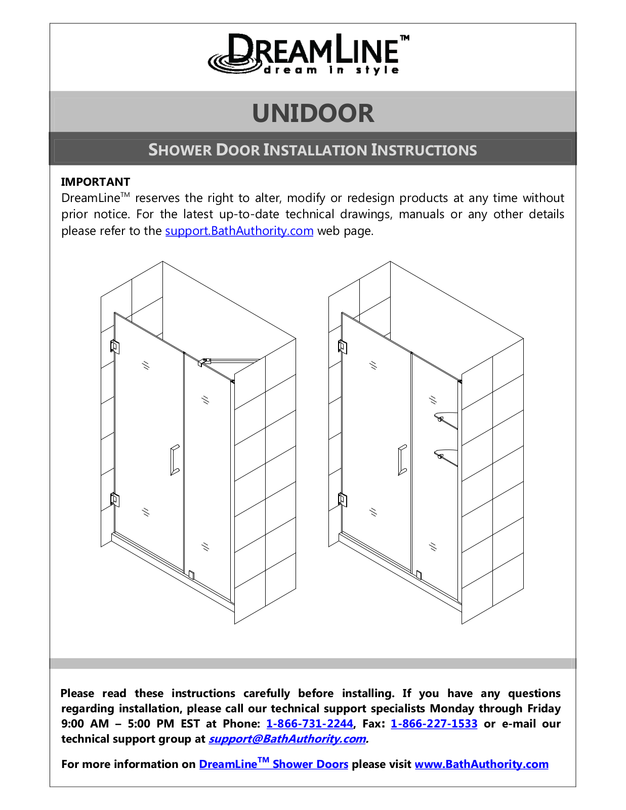 DreamLine SHDR-20387210S-06, SHDR-20387210-01 User Manual