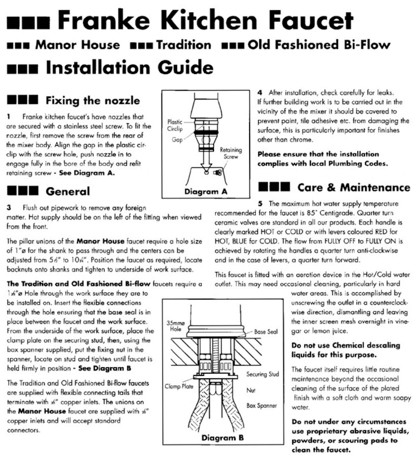 Franke Foodservice BFO 200 Installation  Manual