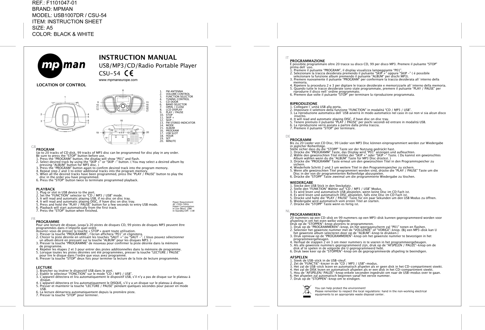 MPMAN CSU54 User Manual