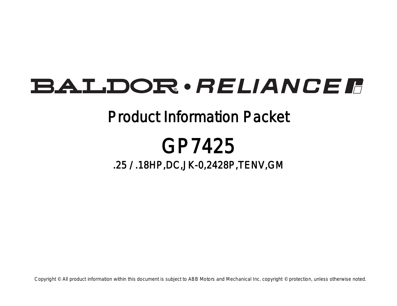 Baldor GP7425 Product Information Sheet