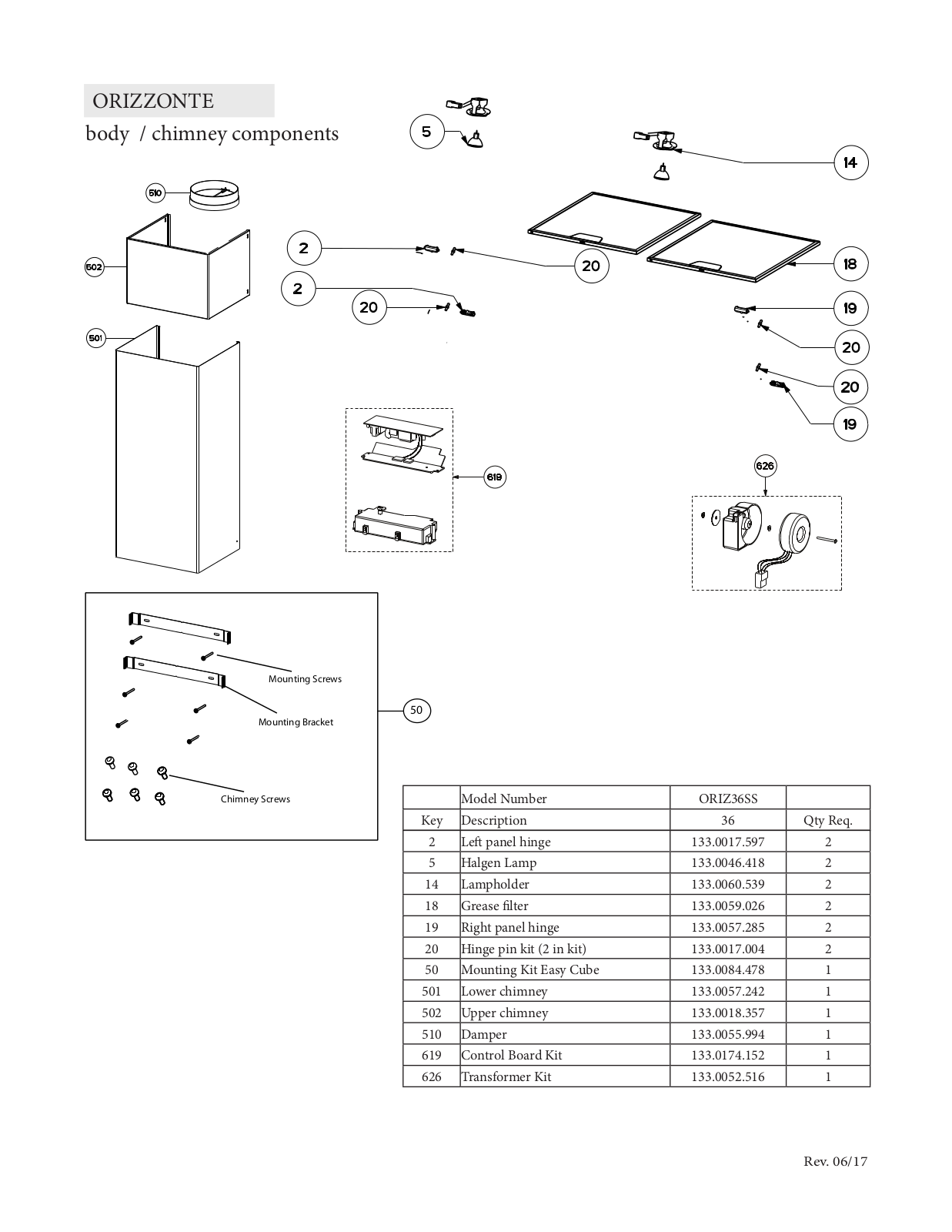 Faber ORIZ36SS Parts List