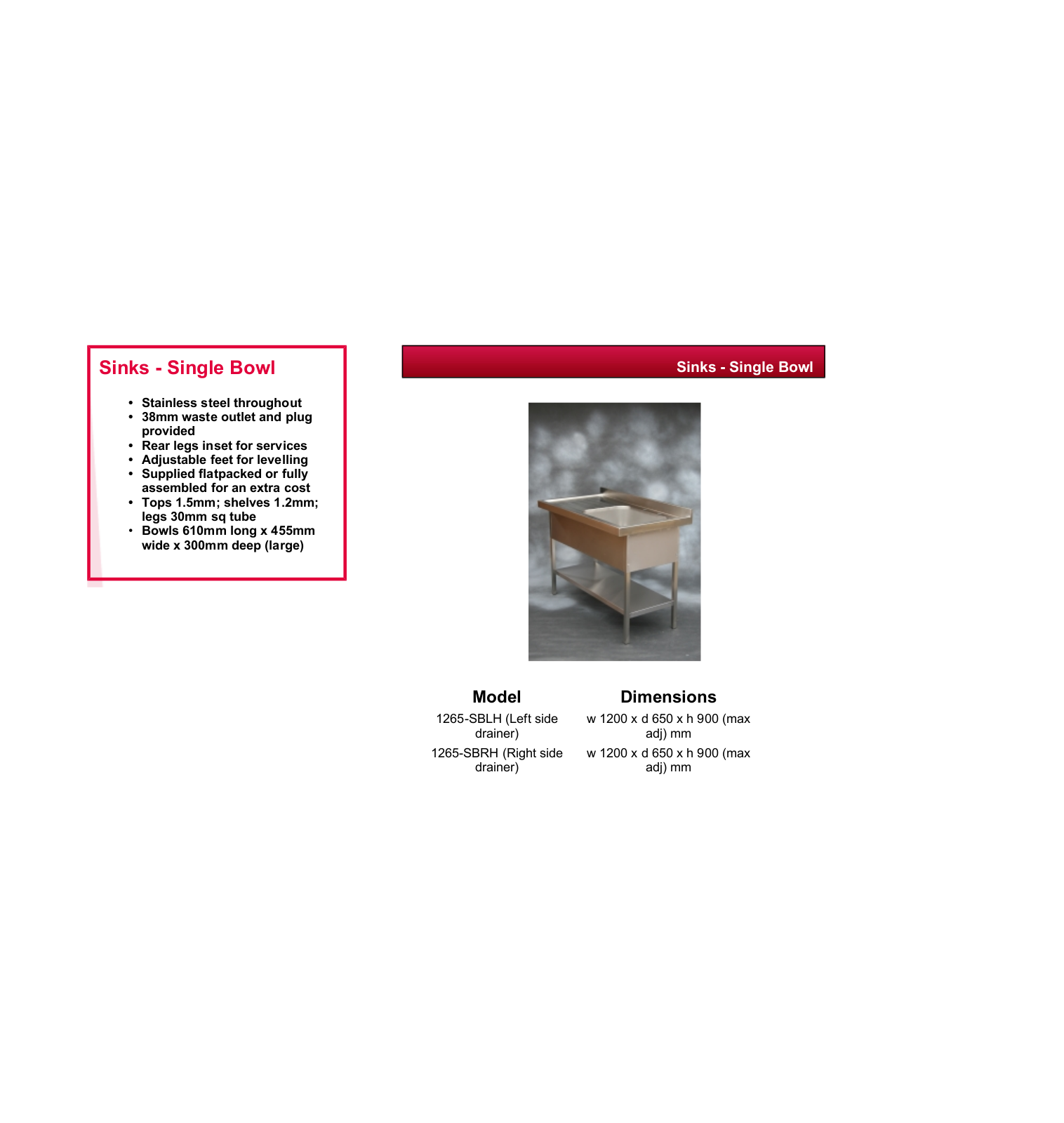 Valera 1265-SBRH, 1265-SBLH DATASHEET