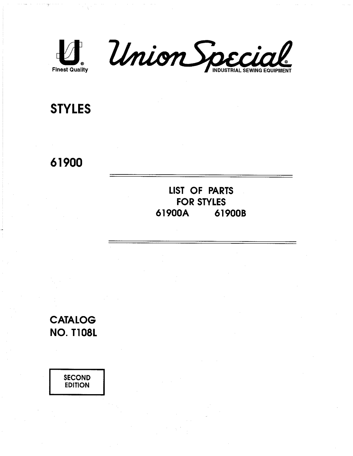 Union Special 61900A, 61900B Parts List