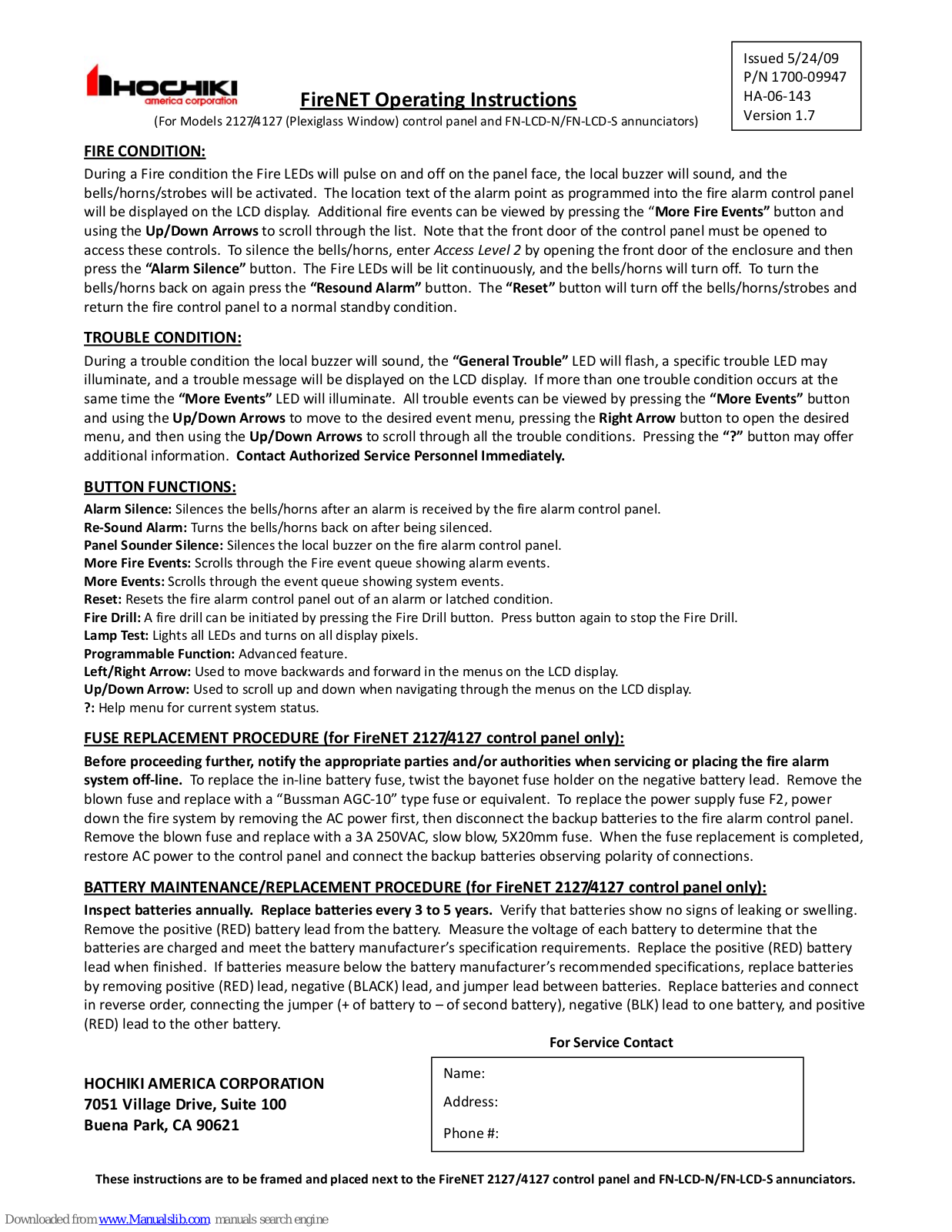 Hochiki FireNET 2127, FireNET 4127 Operating Instructions Manual