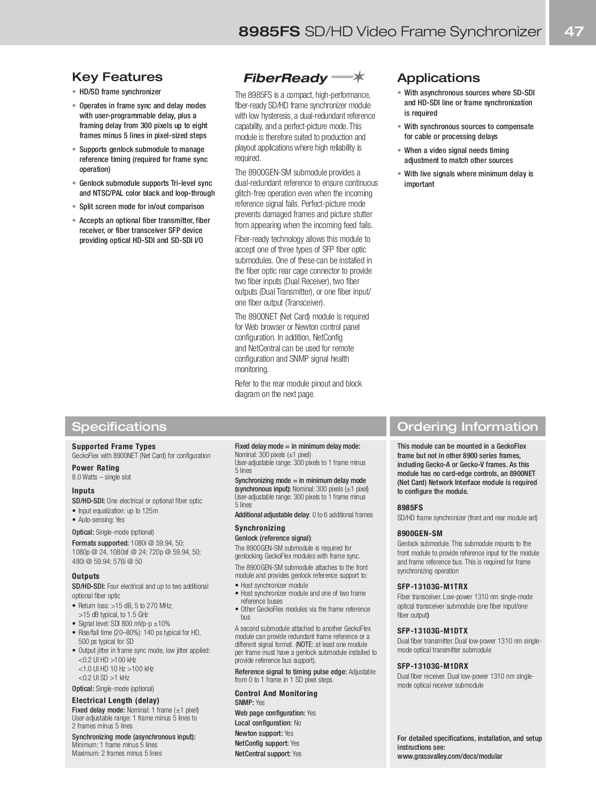 Grass valley 8985FS DATASHEET