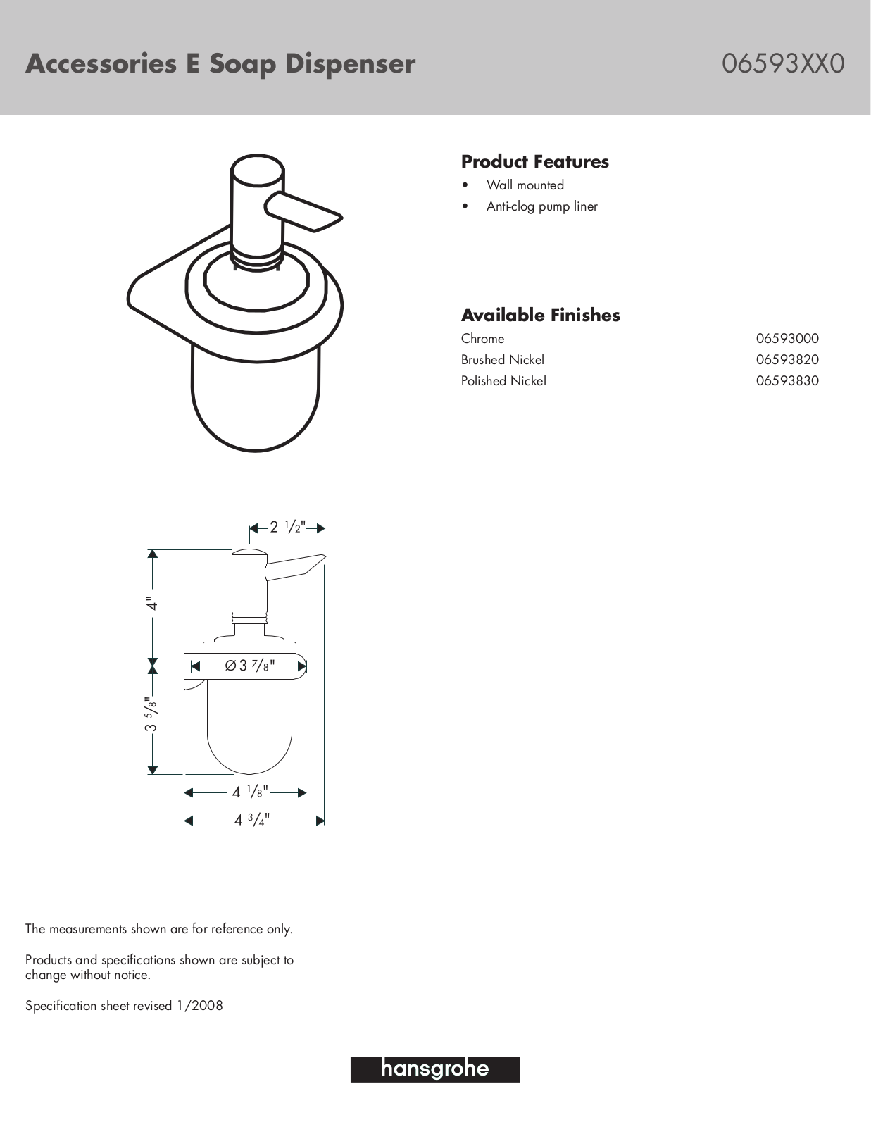 Hans Grohe 6593000, 6593830, 06593XX0, 6593820 User Manual