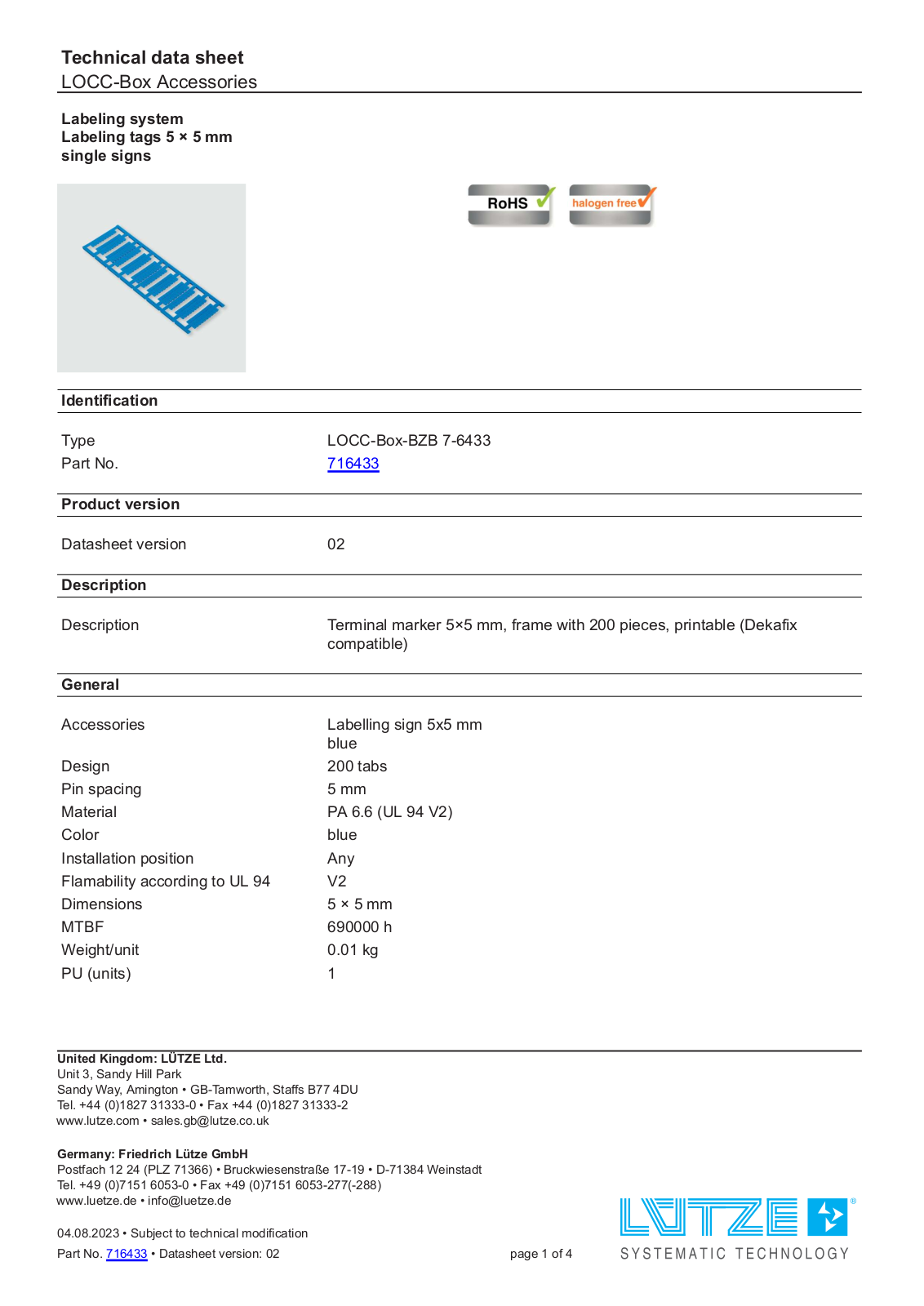 LUTZE 716433 Specification - ManualMachine.com