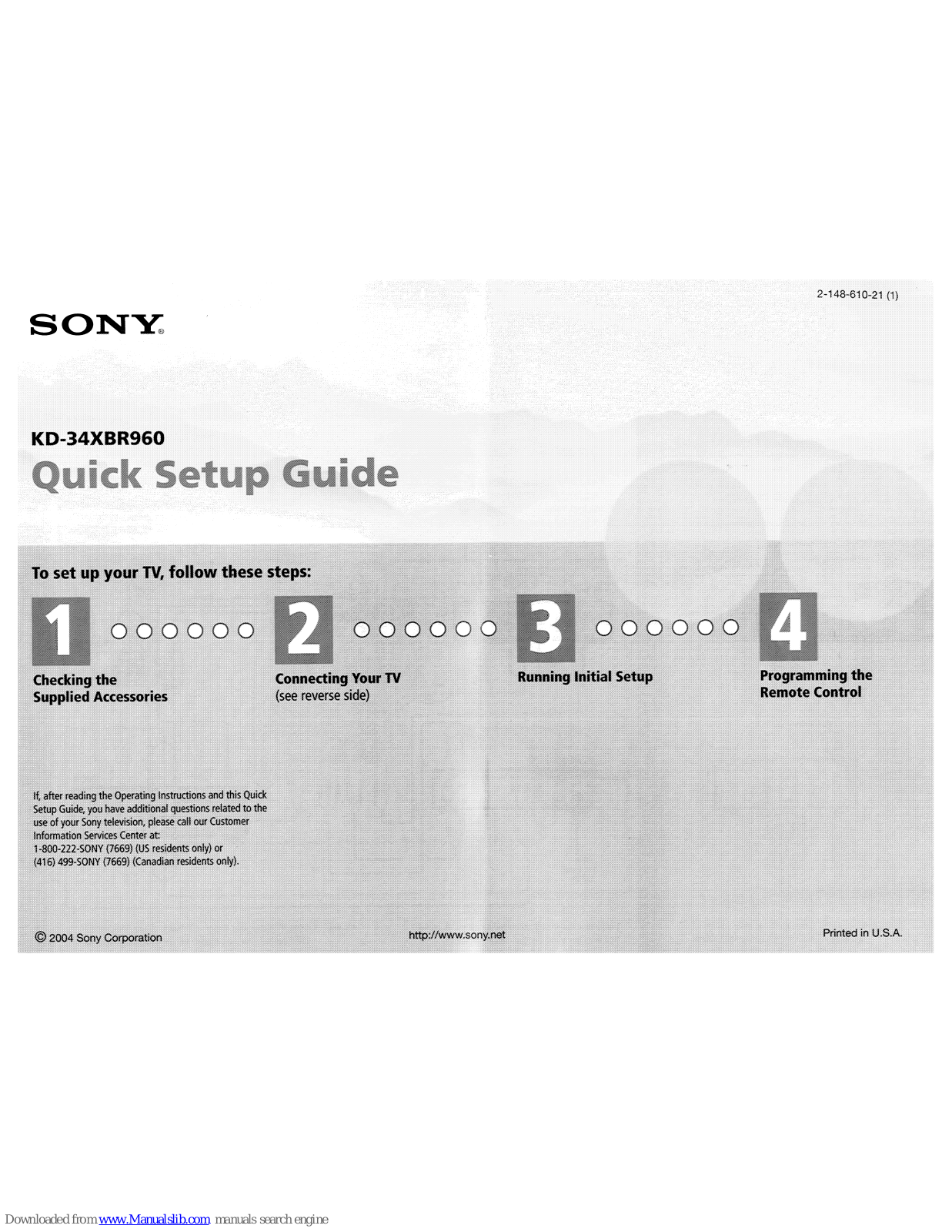 Sony KD-34XBR960 Trinitron Quick Setup Manual - ManualMachine.com
