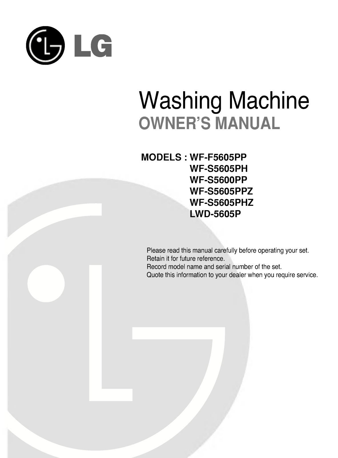 LG WF-S5605PHZ Owner’s Manual