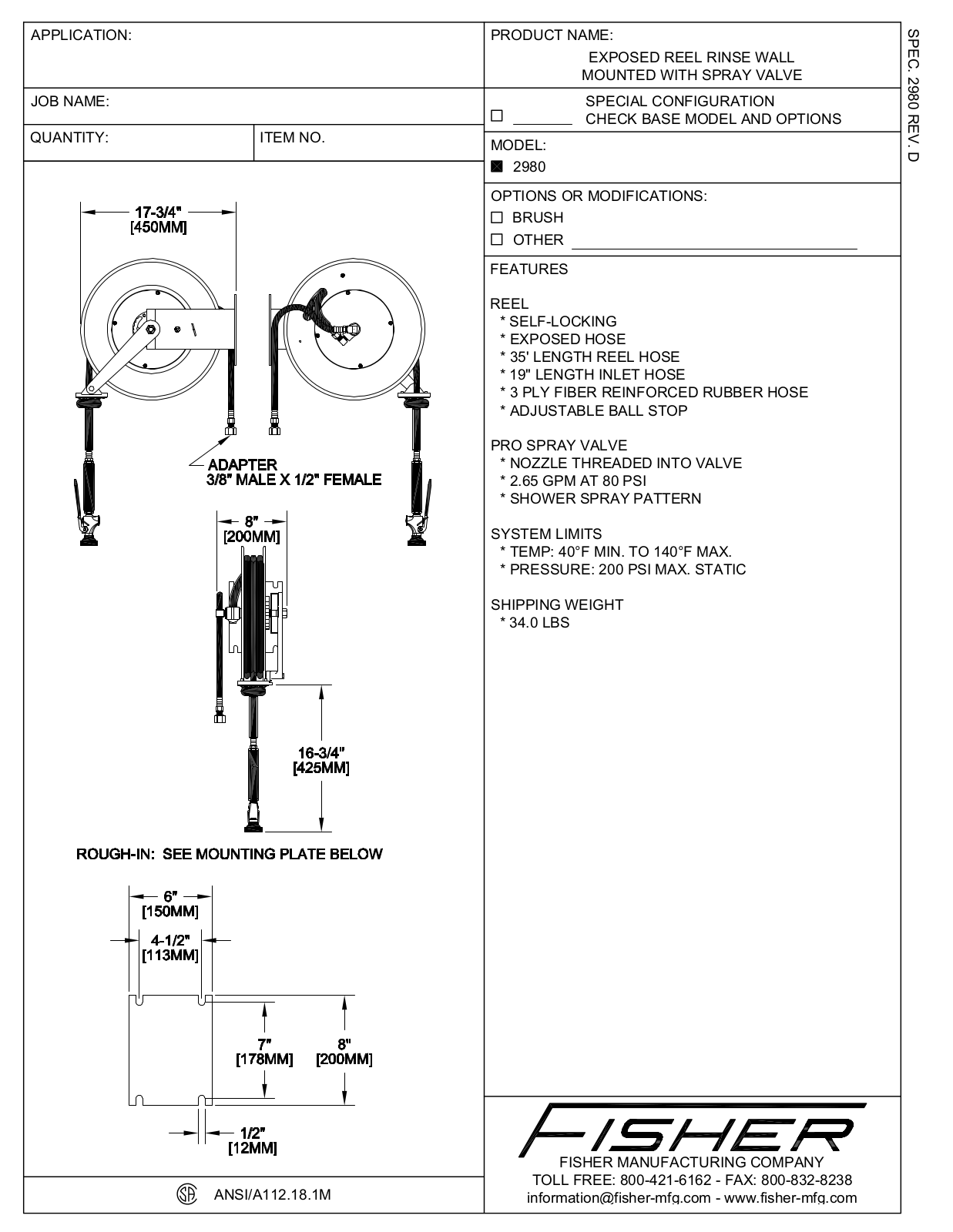 Fisher Manufacturing 2980 User Manual