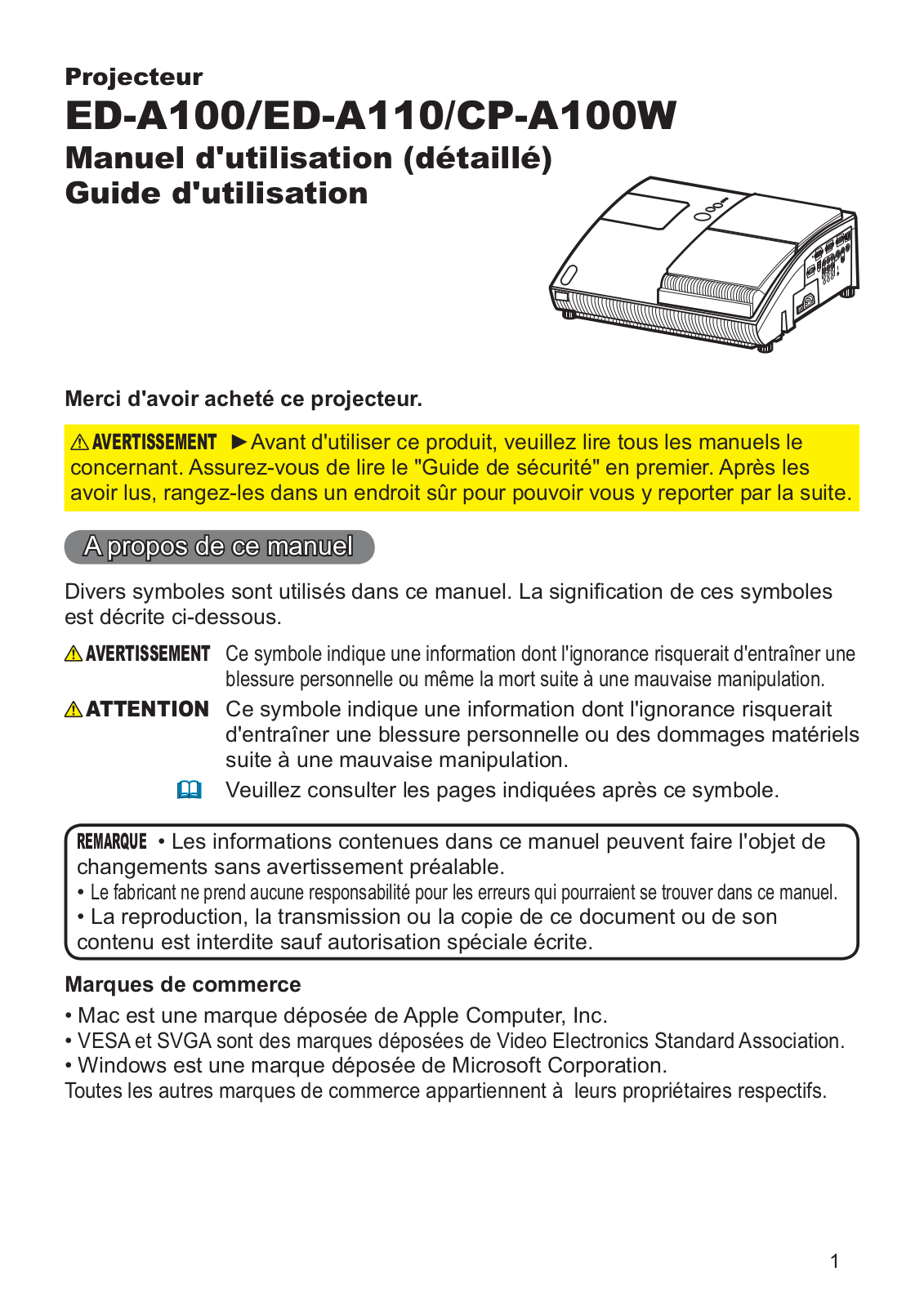 HITACHI CP-A100, CP-A100W, ED-A100, ED-A110 User Manual