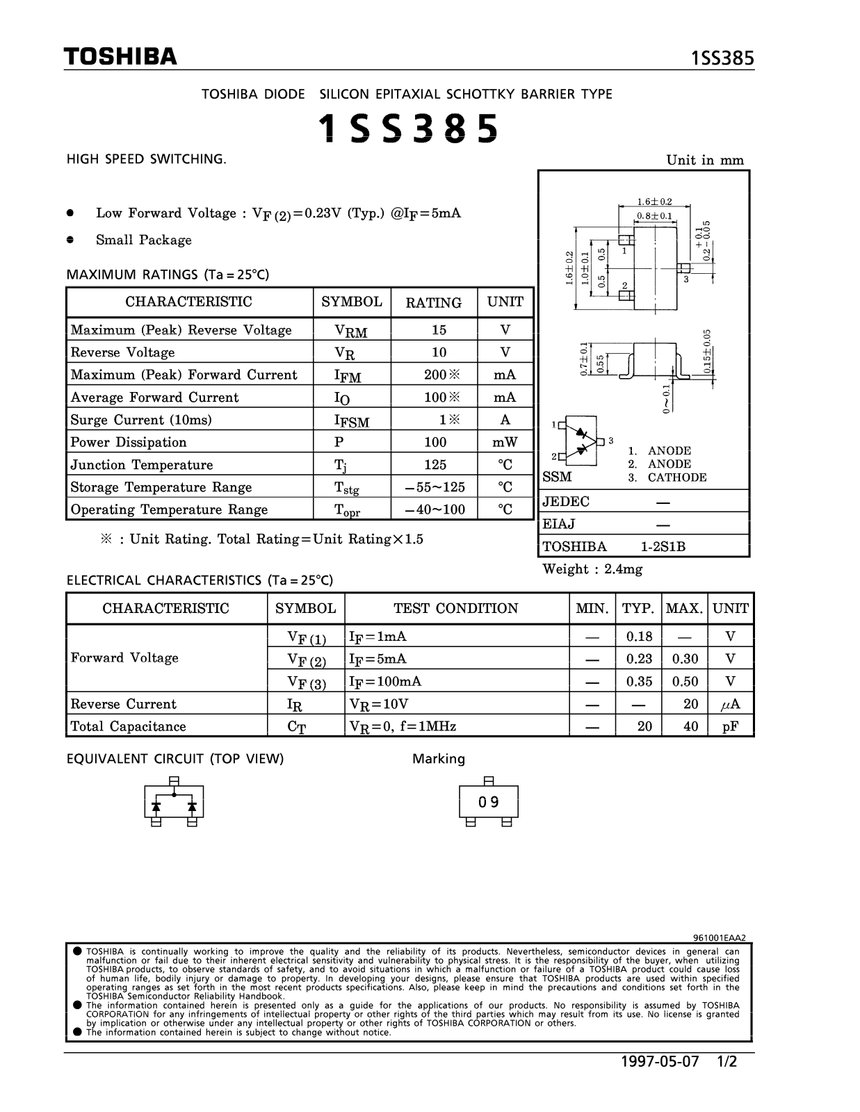 Toshiba 1SS385 Datasheet