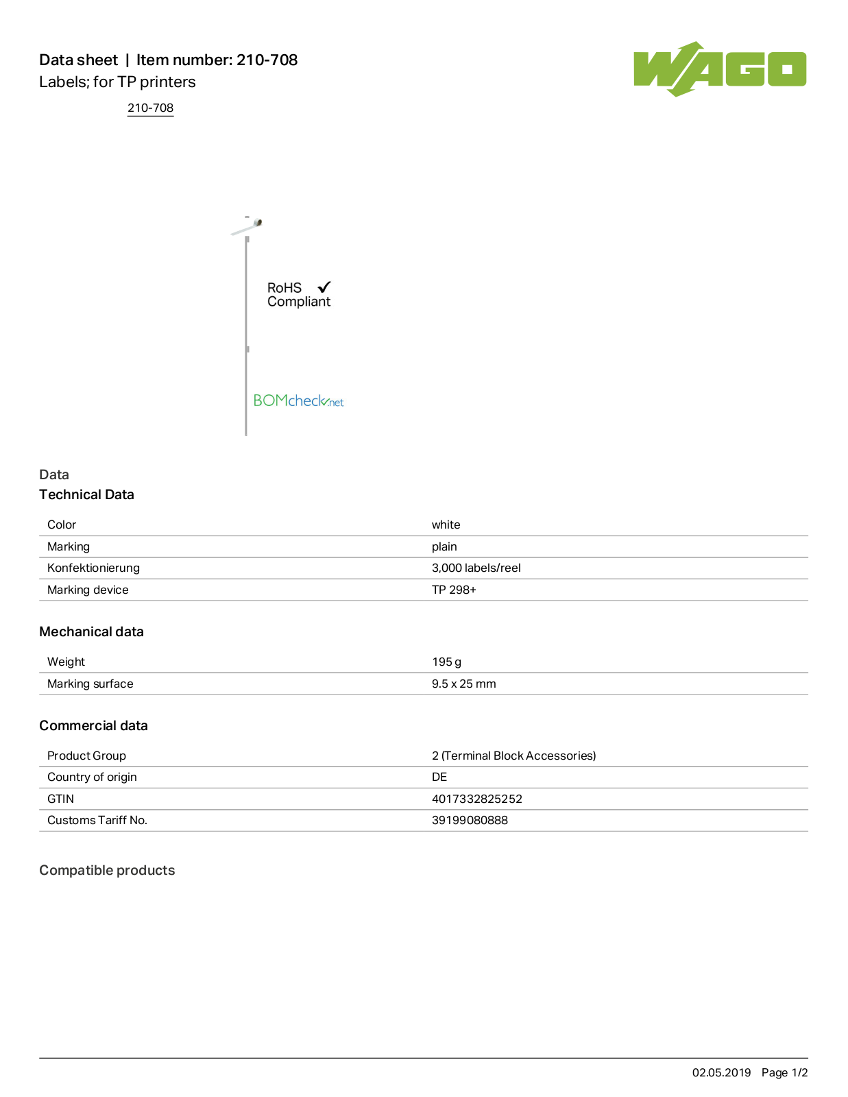 Wago 210-708 Data Sheet