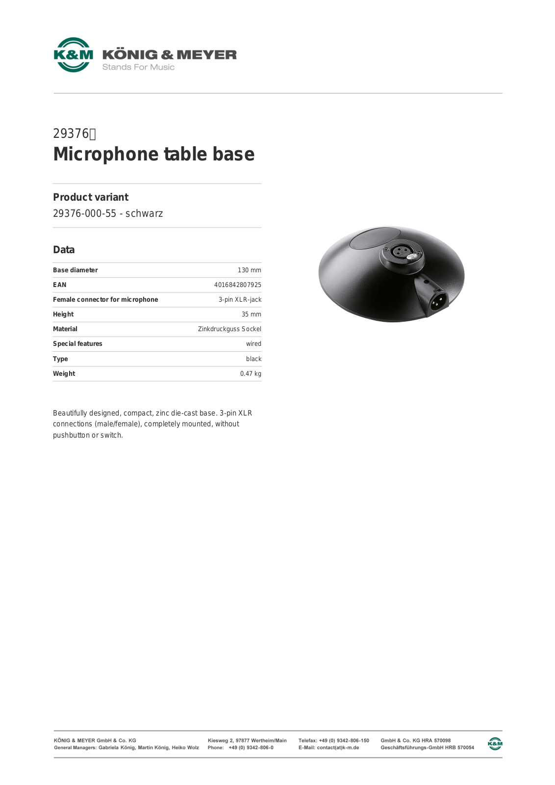 K&M 29376 Data Sheet