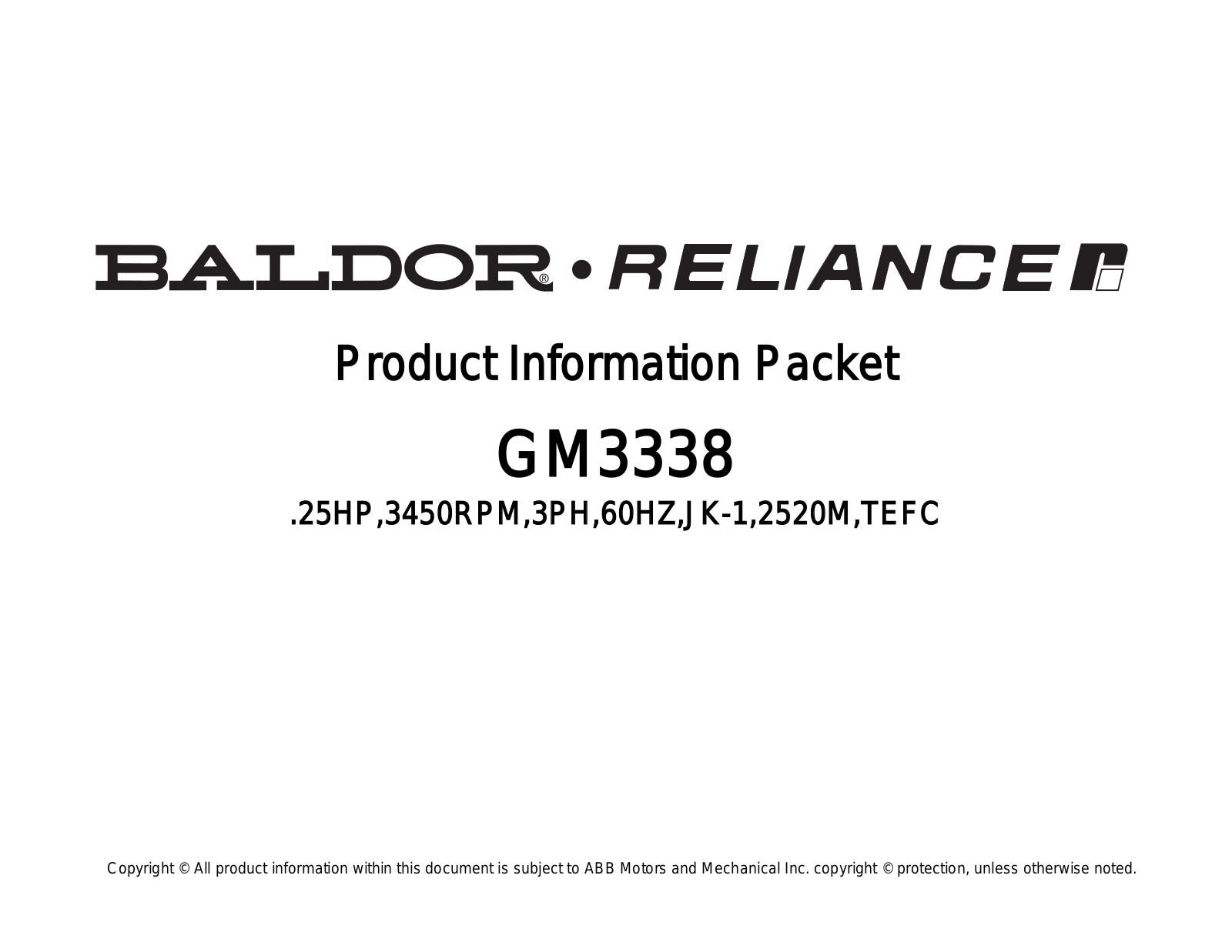 Baldor GM3338 Product Information Sheet