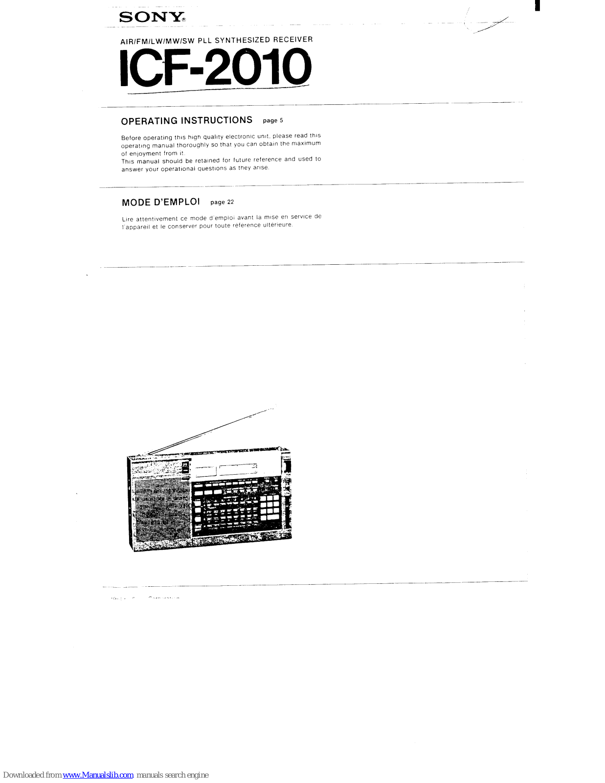 Sony ICF-2010 Operating Instructions Manual