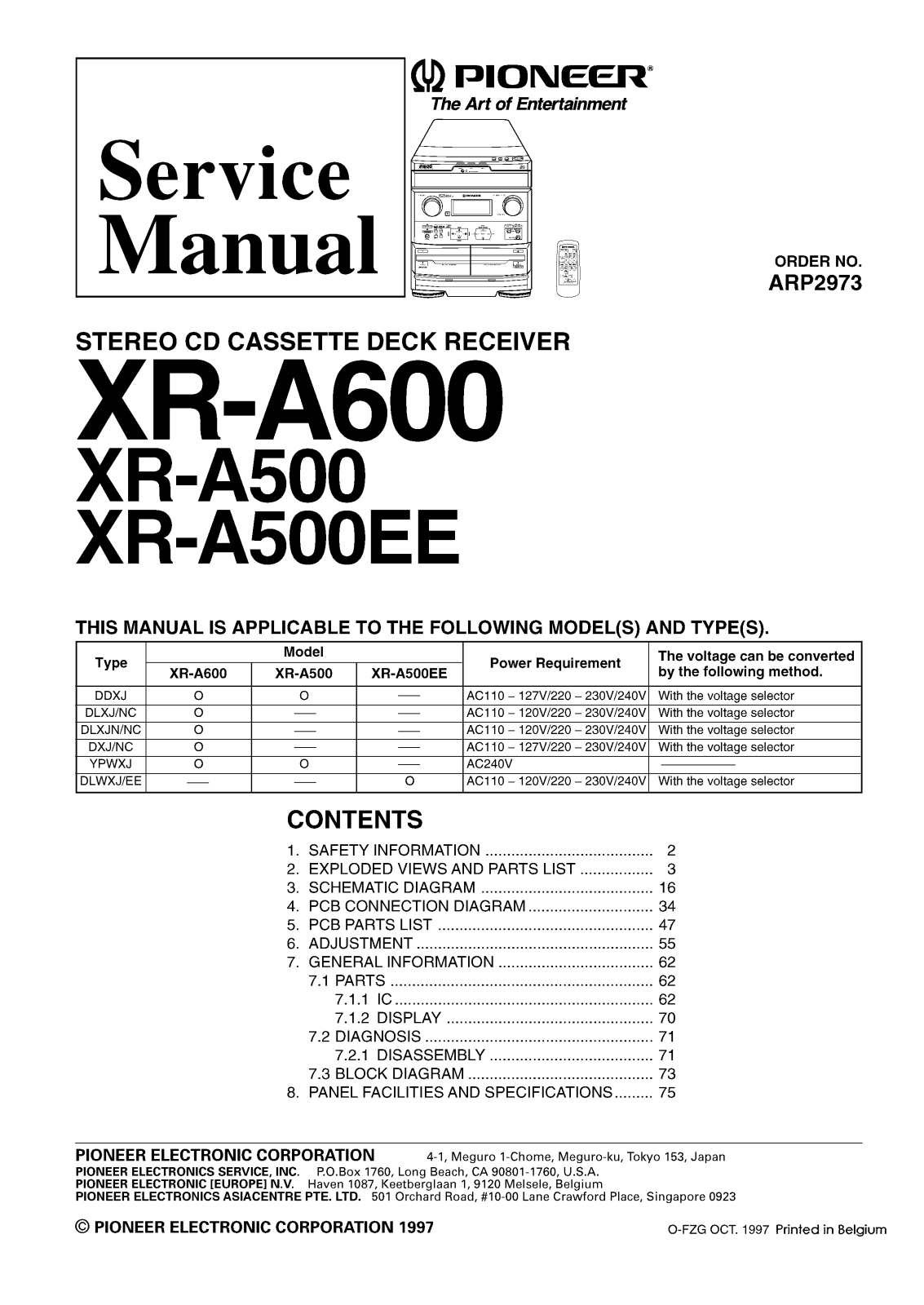 Pioneer XRA-500, XRA-500-EE, XRA-600 Service manual